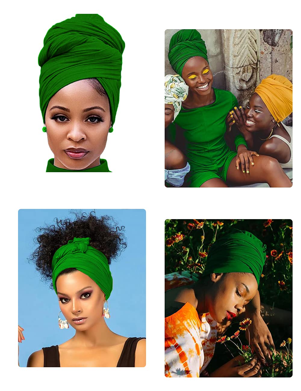 Harewom Black Hair Wrap for Women Long Stretch Jersey Head Scarf Summer Breathable Lightweight Turban Solid Color