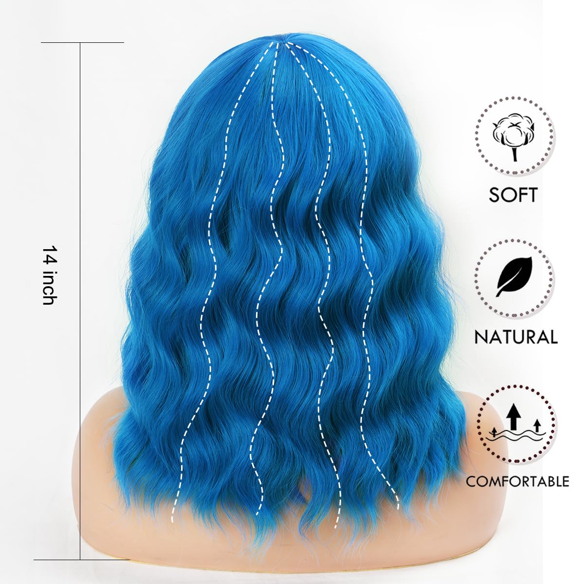 Short Wavy Black Wig with Bangs Bob Short Charming Curly Wavy Wig Women Synthetic Natural Looking Heat Resistant Fiber Hair for Women (14inch)