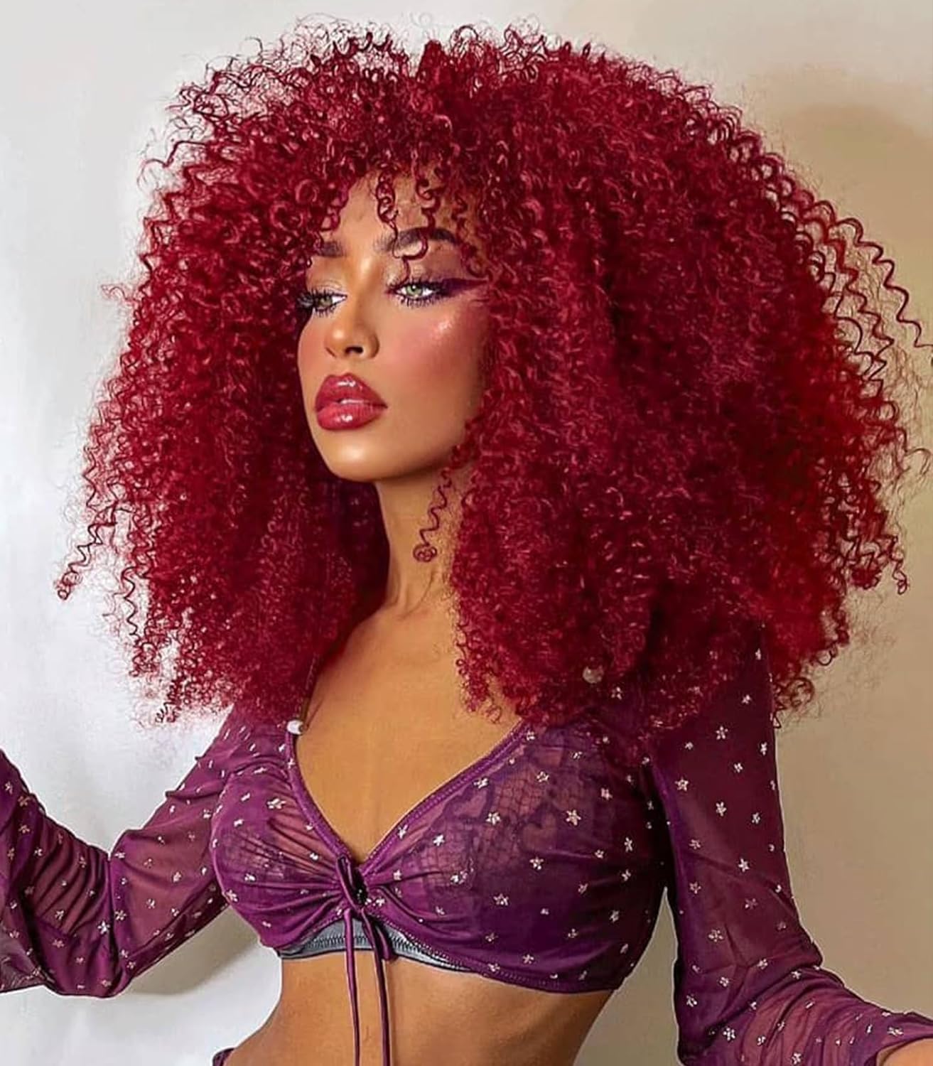 16 Inch Curly. Afro Kinky Wig Synthetic Fiber Glueless Full and Fluffy Long Curly Wig for Fashion Women (16 Inch, Black)