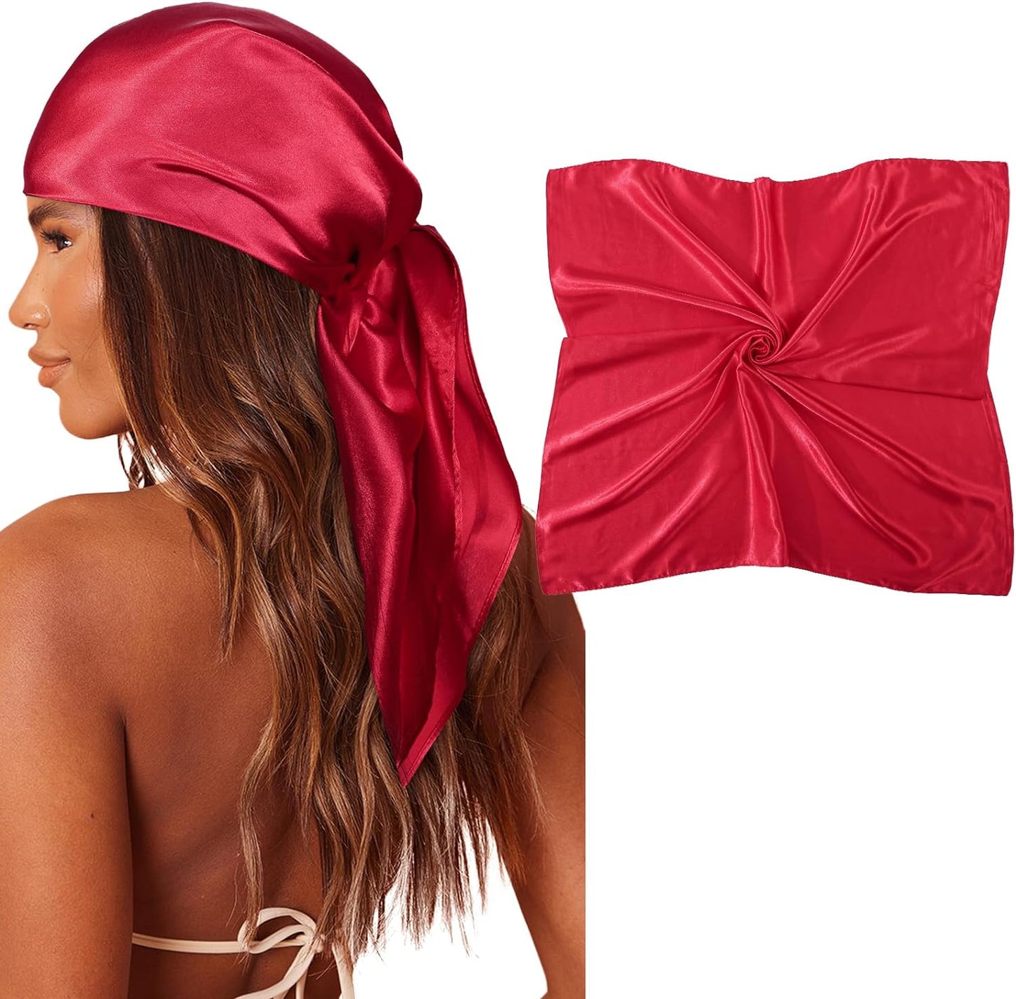 35" Large Square Satin Head Scarf - Silk Hair Scarf Square Hair Bandanas Large Scarf Sleeping Head Wraps for Women