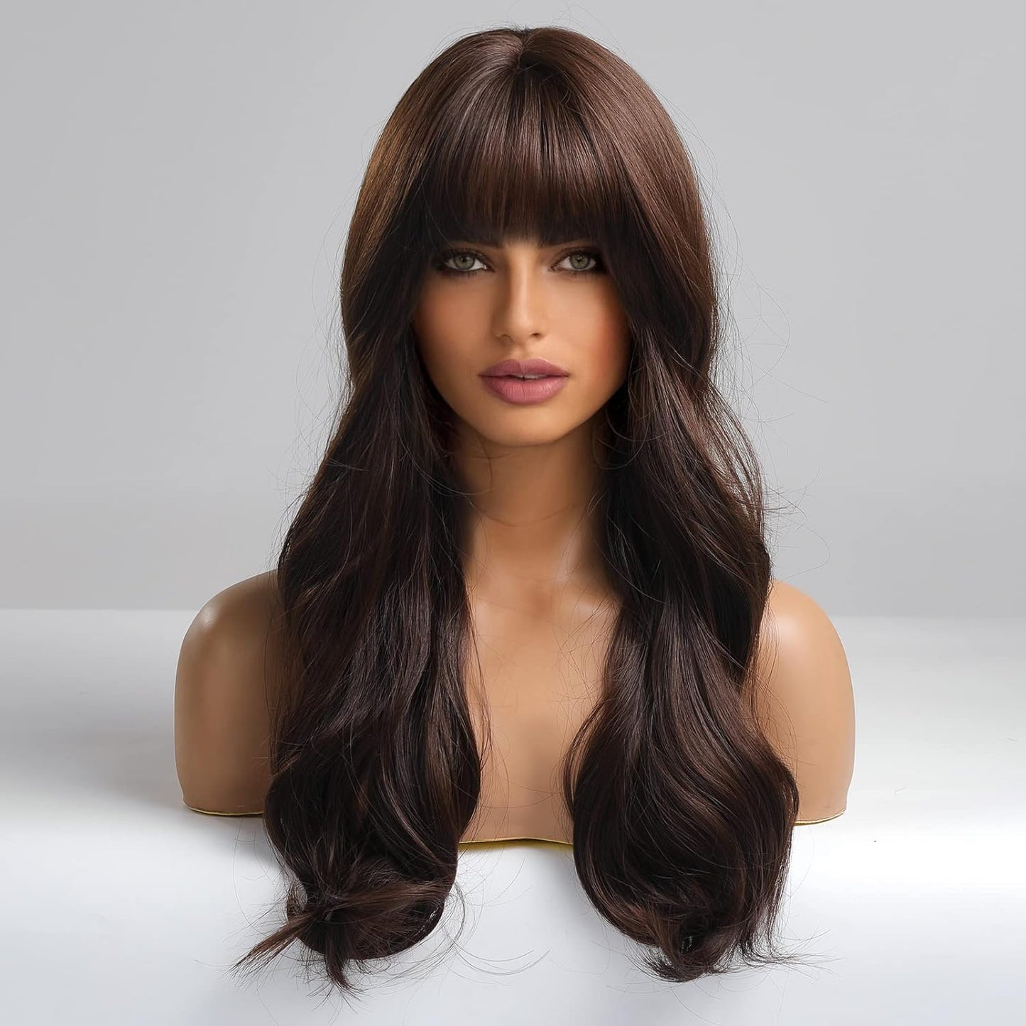 Black Wigs for Women Long Curly Wigs With Bangs Water Wavy Synthetic Wig, Party Cosplay Daily Use