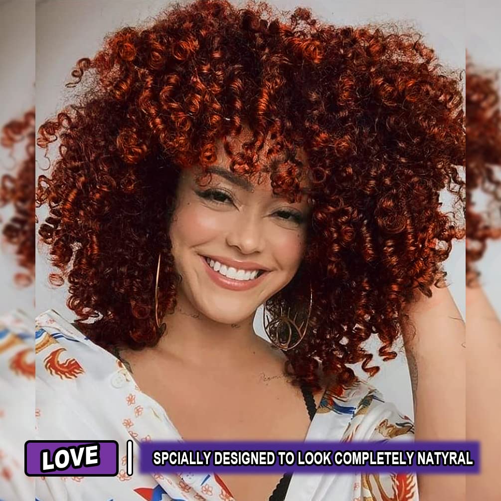 Kinky Curly Afro Wig with Bangs Ombre Gray Color Synthetic Mixed Wigs with 1 Wig Comb and 4pcs Wig Caps