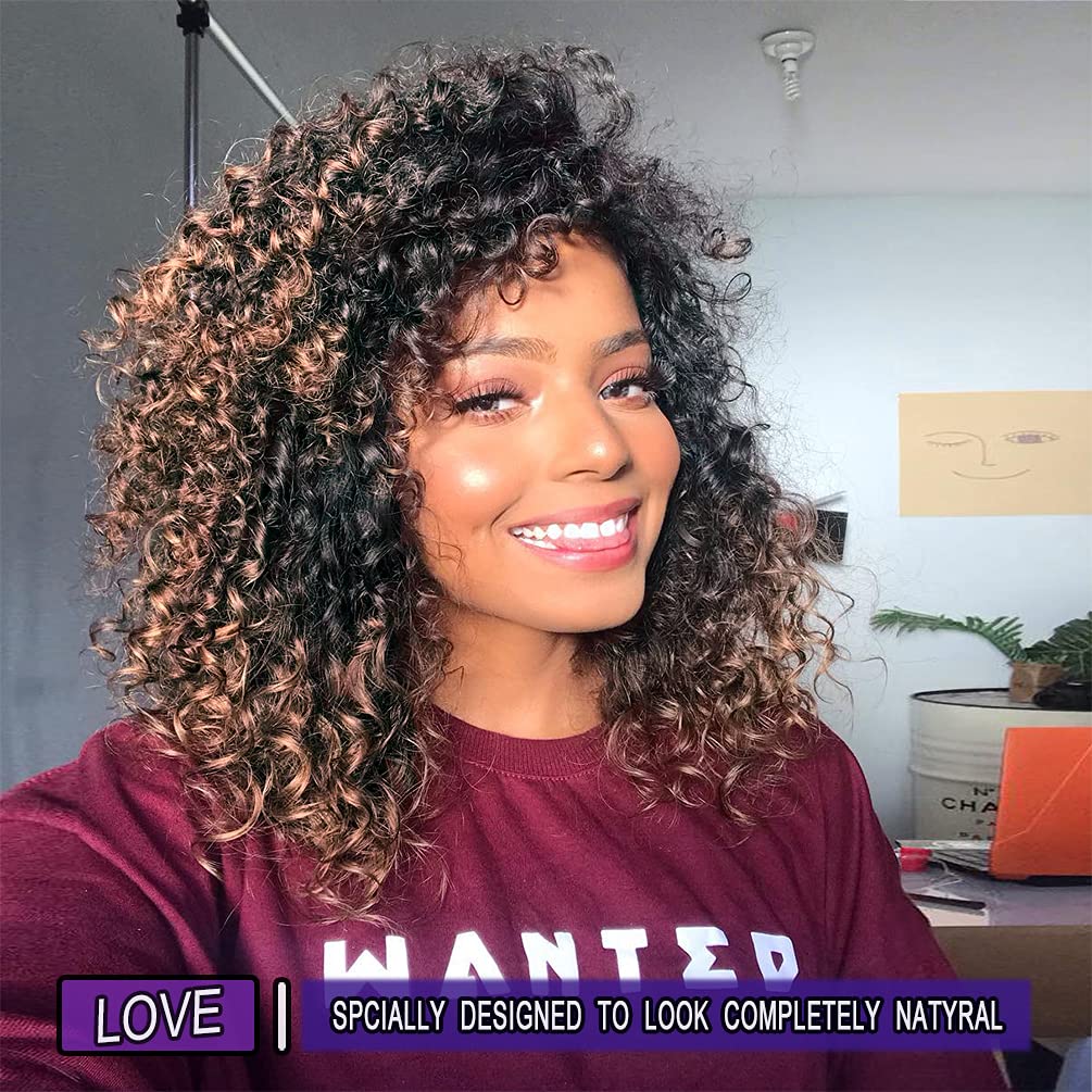 Kinky Curly Afro Wig with Bangs Ombre Gray Color Synthetic Mixed Wigs with 1 Wig Comb and 4pcs Wig Caps