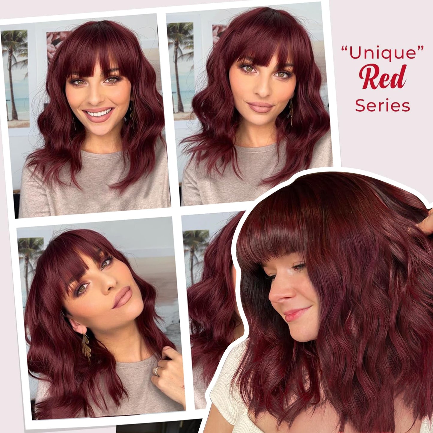 Short Wavy Wig with Bangs for Women Shoulder Length Bob Curly Women's Charming Synthetic Wigs with Natural Wavy Black To Brown Heat Resistant Hair for Daily Party Use