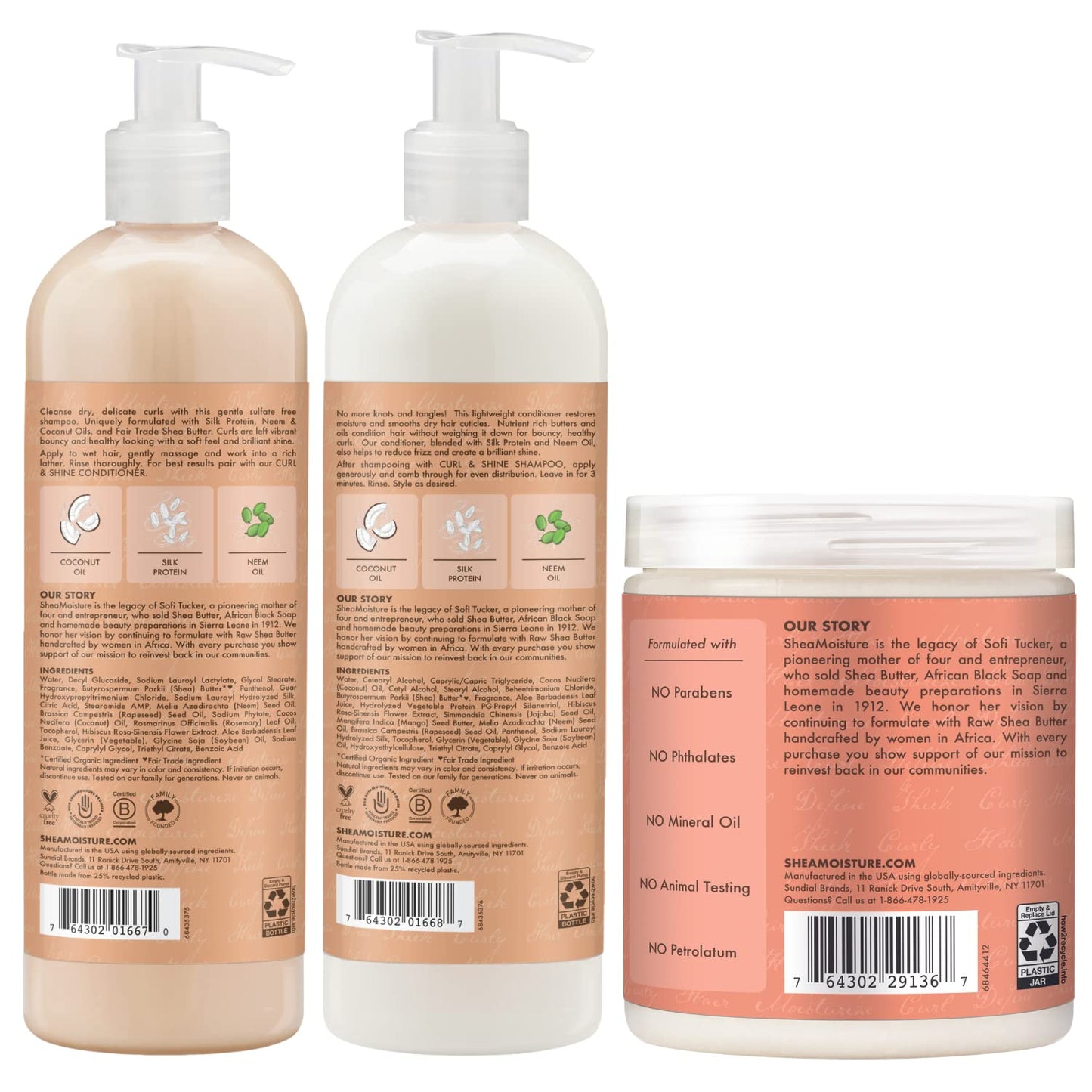 Shea Moisture Shampoo and Conditioner Set, Coconut and Hibiscus Curl & Shine 13-oz ea Bundled with Curl Enhancing Smoothie 12-oz. Curly Hair Products with Coconut Oil, Vitamin E & Neem Oil