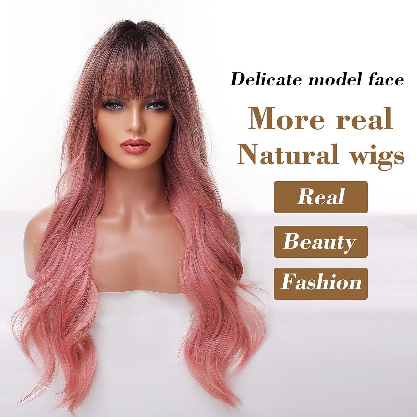 Black Wigs for Women Long Curly Wigs With Bangs Water Wavy Synthetic Wig, Party Cosplay Daily Use