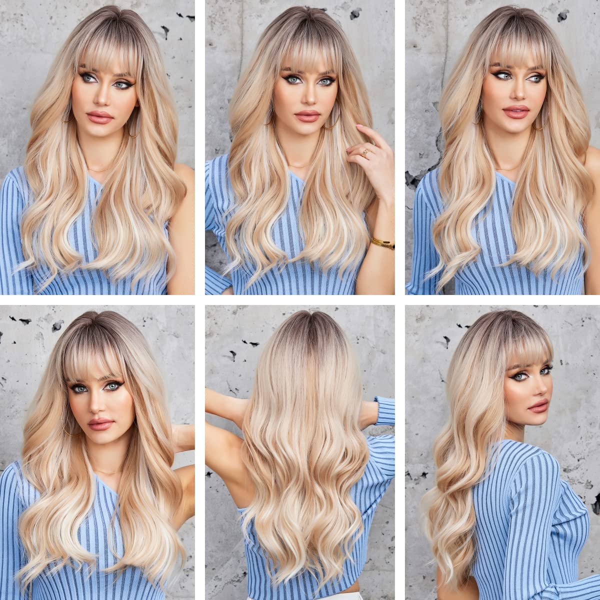 Black Wigs for Women Long Curly Wigs With Bangs Water Wavy Synthetic Wig, Party Cosplay Daily Use