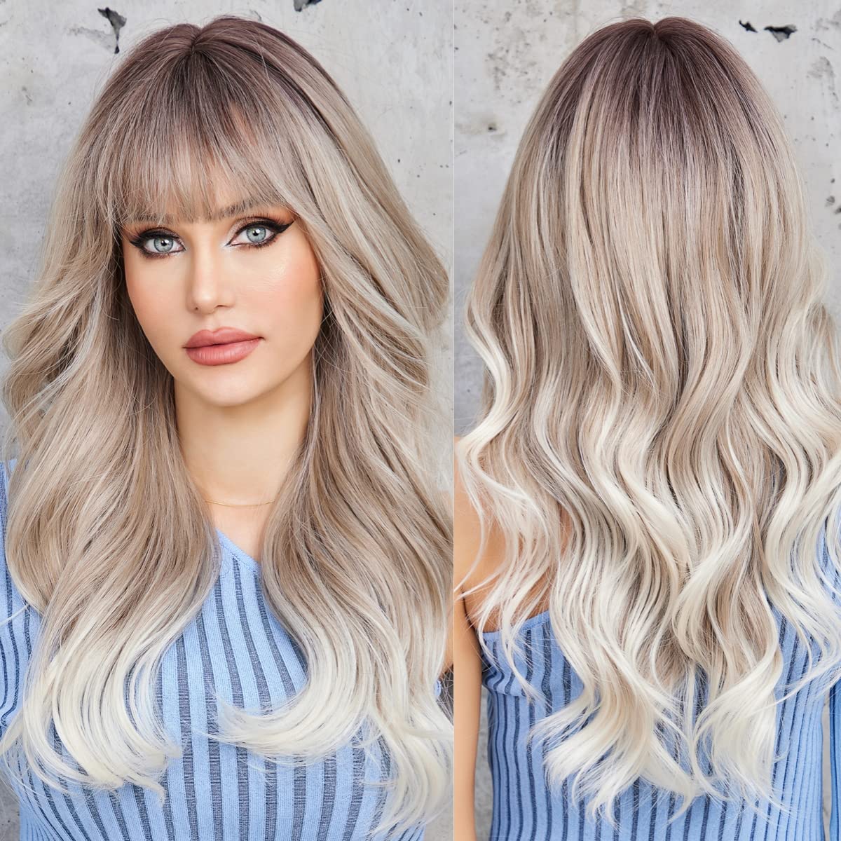 Black Wigs for Women Long Curly Wigs With Bangs Water Wavy Synthetic Wig, Party Cosplay Daily Use