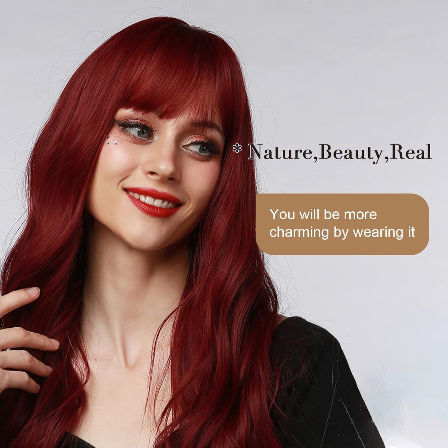 Black Wigs for Women Long Curly Wigs With Bangs Water Wavy Synthetic Wig, Party Cosplay Daily Use