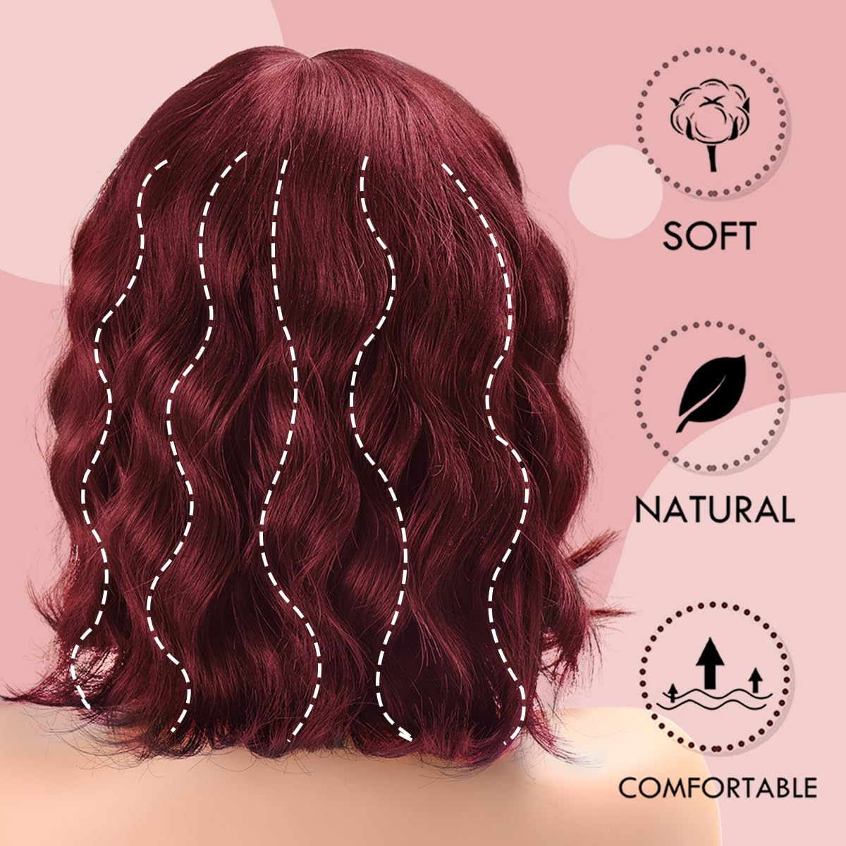Short Wavy Black Wig with Bangs Bob Short Charming Curly Wavy Wig Women Synthetic Natural Looking Heat Resistant Fiber Hair for Women (14inch)