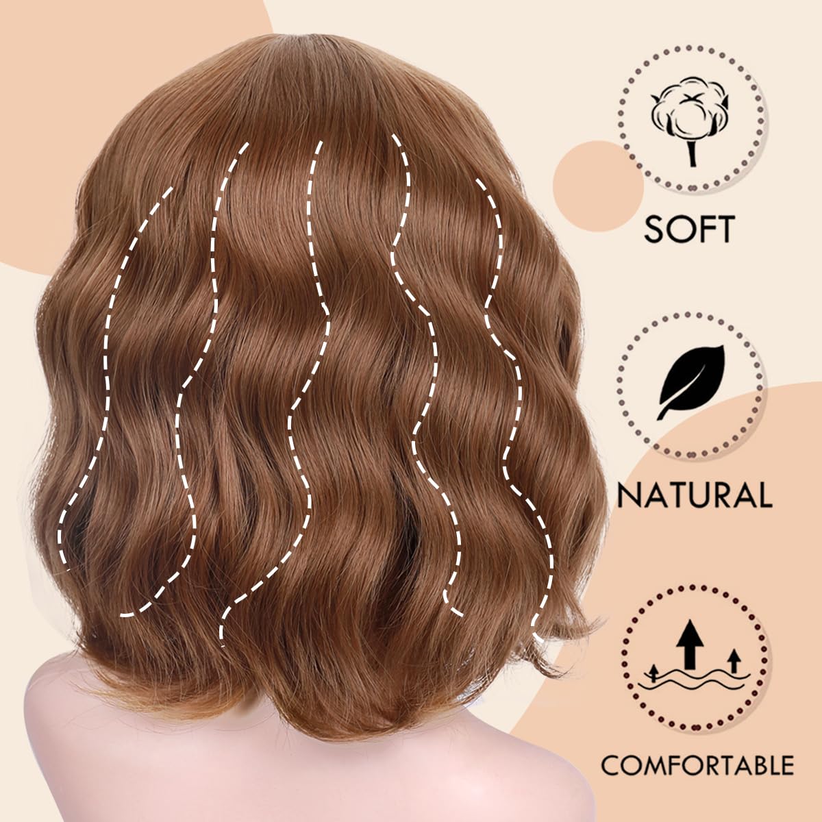 Short Wavy Black Wig with Bangs Bob Short Charming Curly Wavy Wig Women Synthetic Natural Looking Heat Resistant Fiber Hair for Women (14inch)