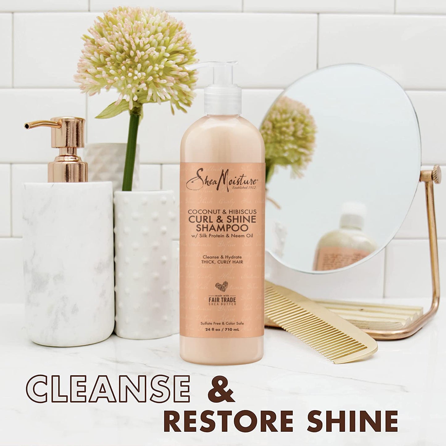 Shea Moisture Shampoo and Conditioner Set, Coconut and Hibiscus Curl & Shine 13-oz ea Bundled with Curl Enhancing Smoothie 12-oz. Curly Hair Products with Coconut Oil, Vitamin E & Neem Oil