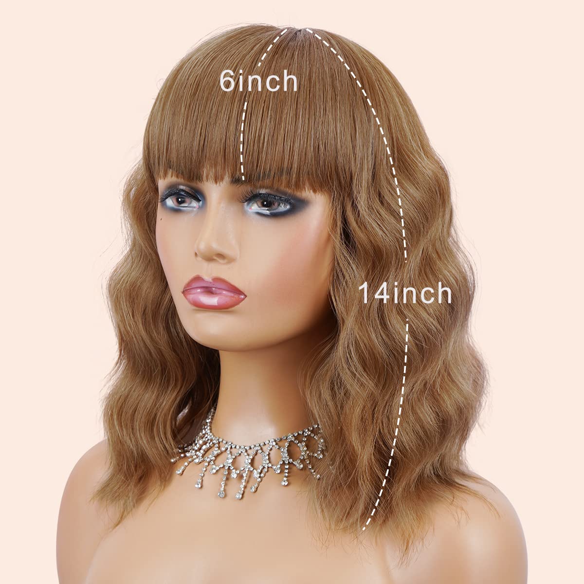 Short Wavy Black Wig with Bangs Bob Short Charming Curly Wavy Wig Women Synthetic Natural Looking Heat Resistant Fiber Hair for Women (14inch)