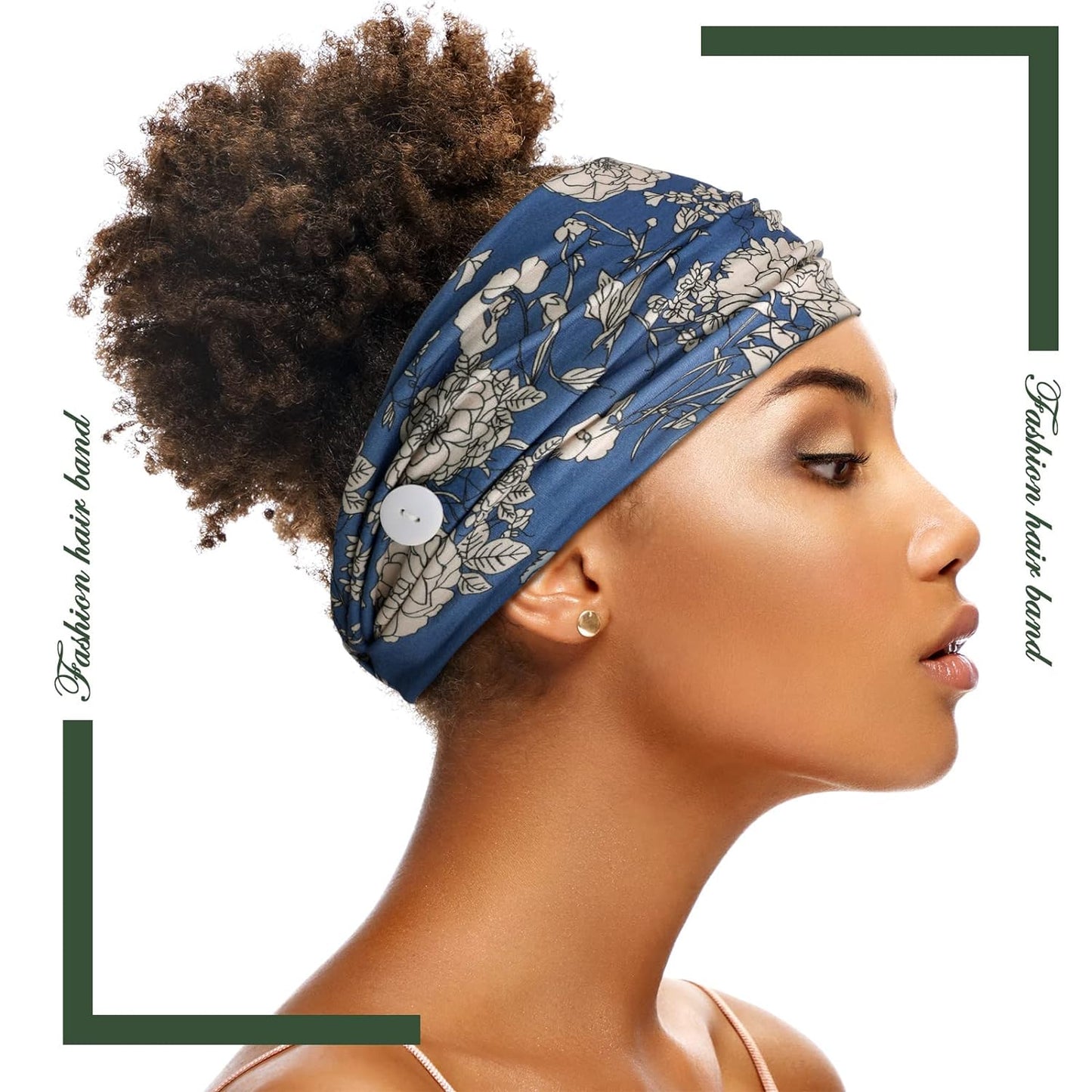6 Pieces Headband with Buttons for Mask African Boho Knot Turban Headbands Nurse Elastic Headbands Sport Beach Hair Accessories for Women Girls (Bohemian Patterns)
