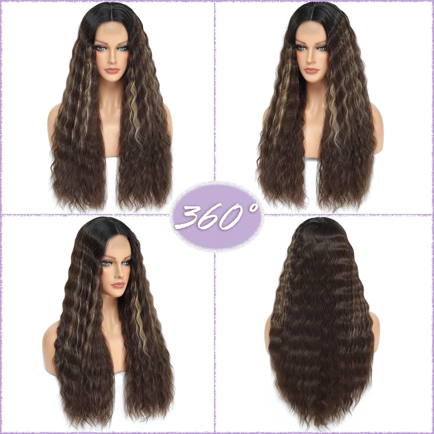 28'' Curly Wig Long Synthetic Wigs for Black Women Loose Deep Wave Lace Front Wig 4'' Simulated Scalp Middle Part Natural Crimps Curls Hair Replacement Wigs