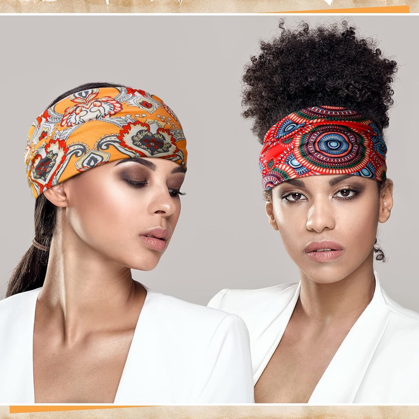 6 Pieces Headband with Buttons for Mask African Boho Knot Turban Headbands Nurse Elastic Headbands Sport Beach Hair Accessories for Women Girls (Bohemian Patterns)