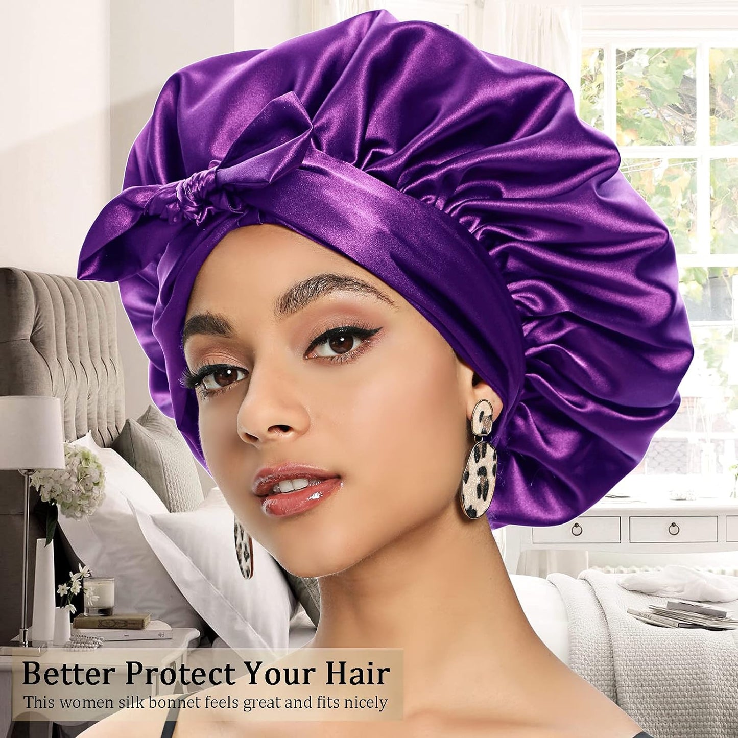 Satin Bonnet for Women, Silk Bonnet for Curly Hair, Silk Hair Bonnet for Sleeping Satin Bonnets for Black Women, Extra Large Bonnet with Tie Band