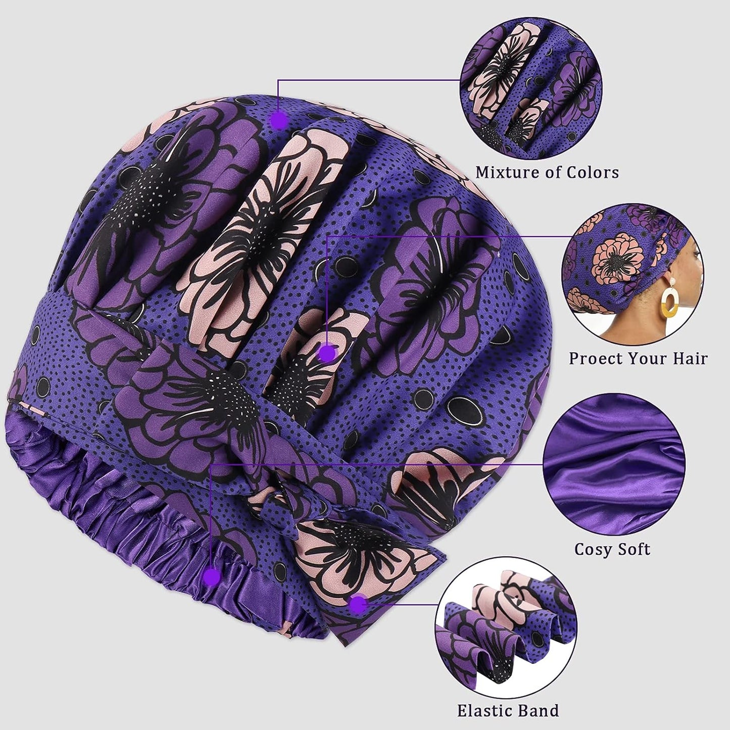 Satin Bonnet for Women, Silk Bonnet for Curly Hair, Silk Hair Bonnet for Sleeping Satin Bonnets for Black Women, Extra Large Bonnet with Tie Band