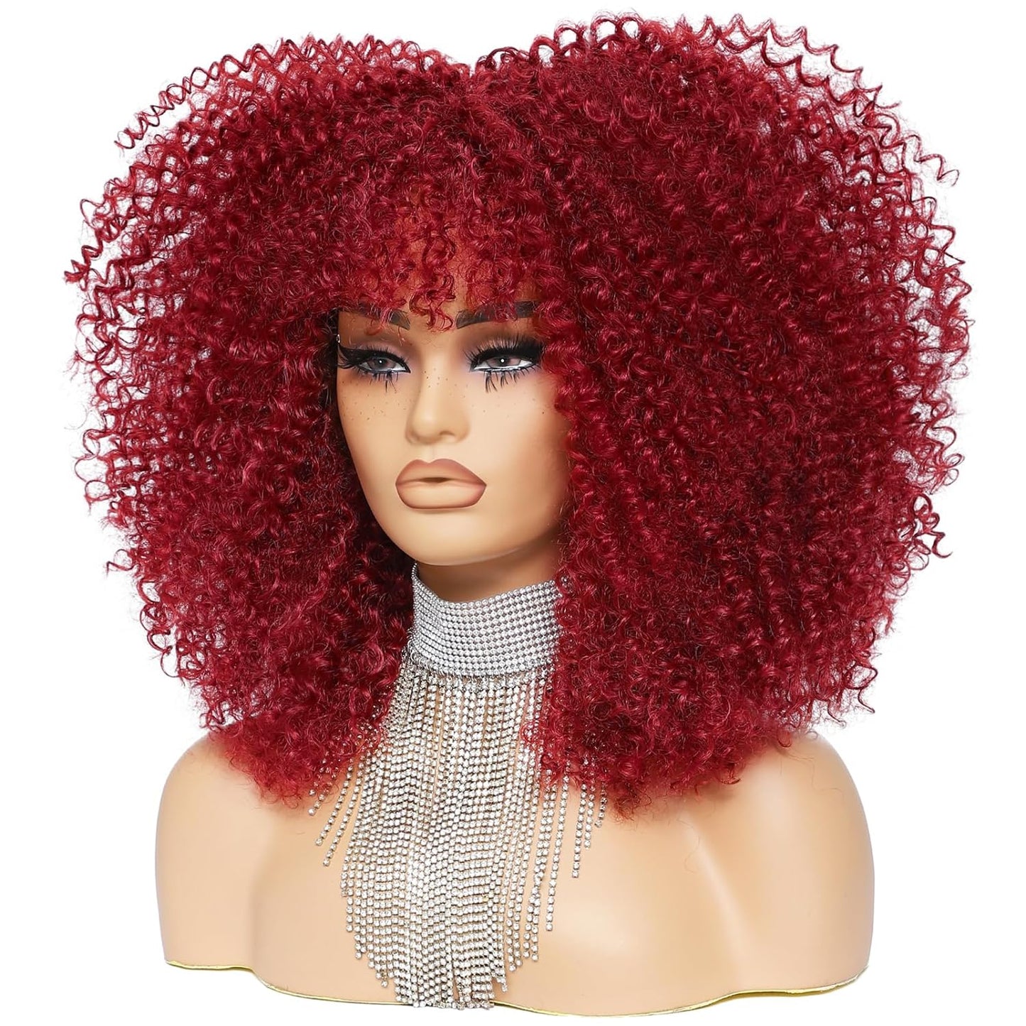16 Inch Curly. Afro Kinky Wig Synthetic Fiber Glueless Full and Fluffy Long Curly Wig for Fashion Women (16 Inch, Black)