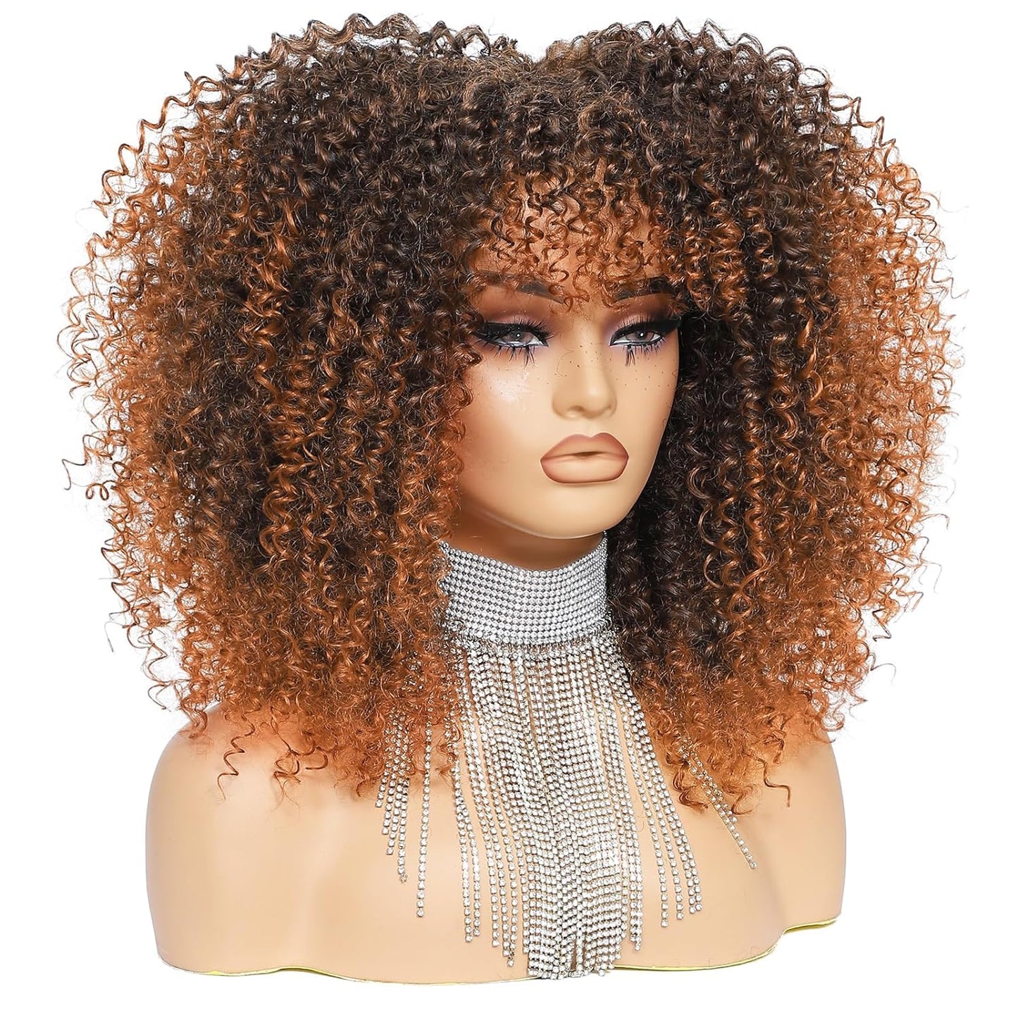 16 Inch Curly. Afro Kinky Wig Synthetic Fiber Glueless Full and Fluffy Long Curly Wig for Fashion Women (16 Inch, Black)