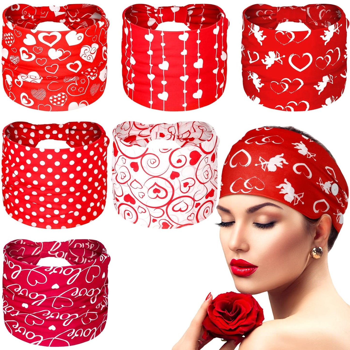 6 Pieces Headband with Buttons for Mask African Boho Knot Turban Headbands Nurse Elastic Headbands Sport Beach Hair Accessories for Women Girls (Bohemian Patterns)