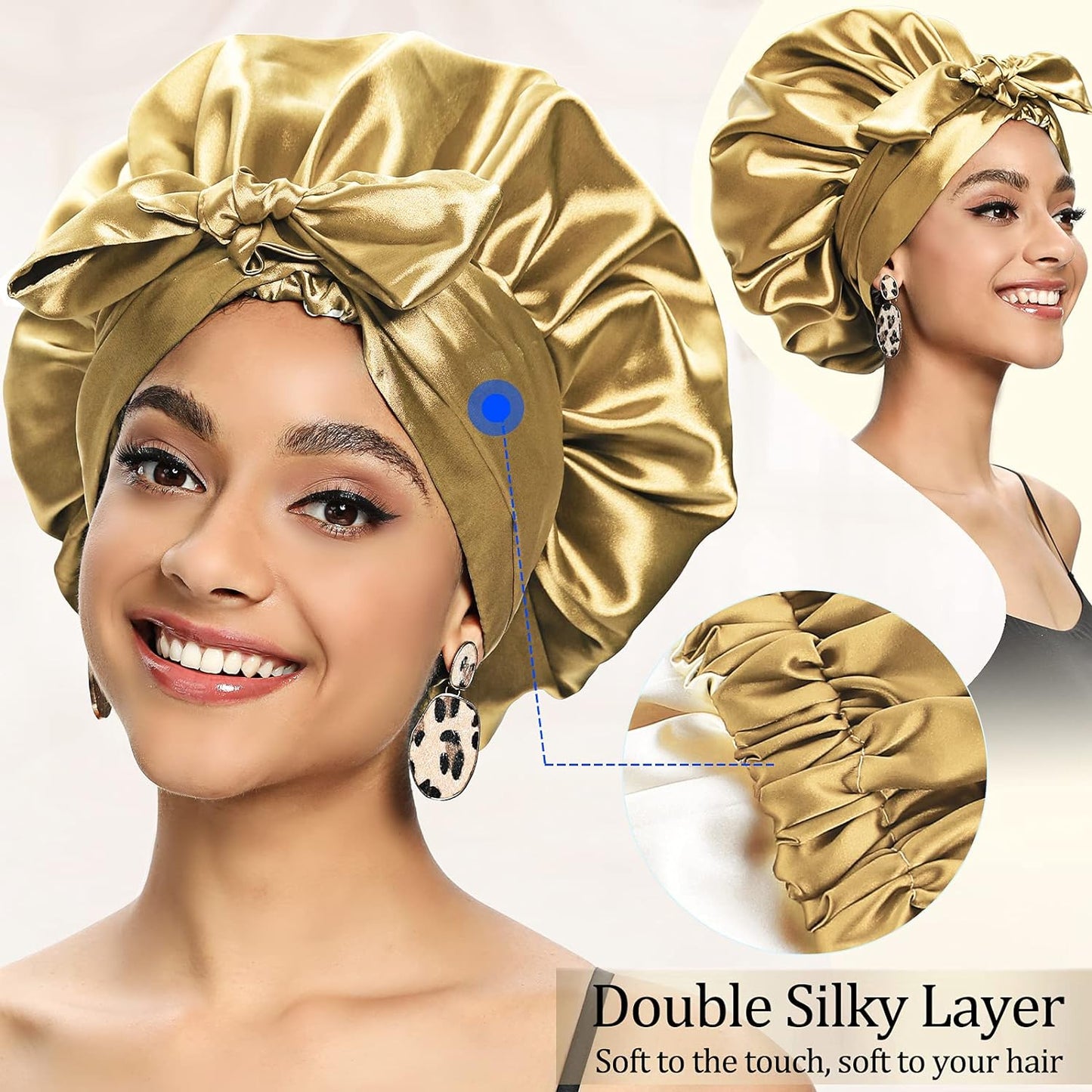 Satin Bonnet for Women, Silk Bonnet for Curly Hair, Silk Hair Bonnet for Sleeping Satin Bonnets for Black Women, Extra Large Bonnet with Tie Band