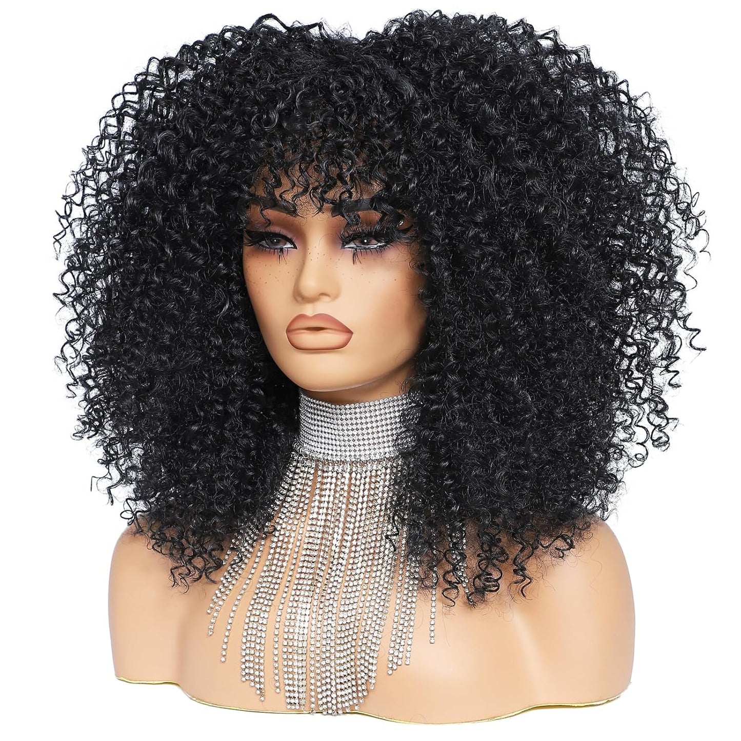 16 Inch Curly. Afro Kinky Wig Synthetic Fiber Glueless Full and Fluffy Long Curly Wig for Fashion Women (16 Inch, Black)