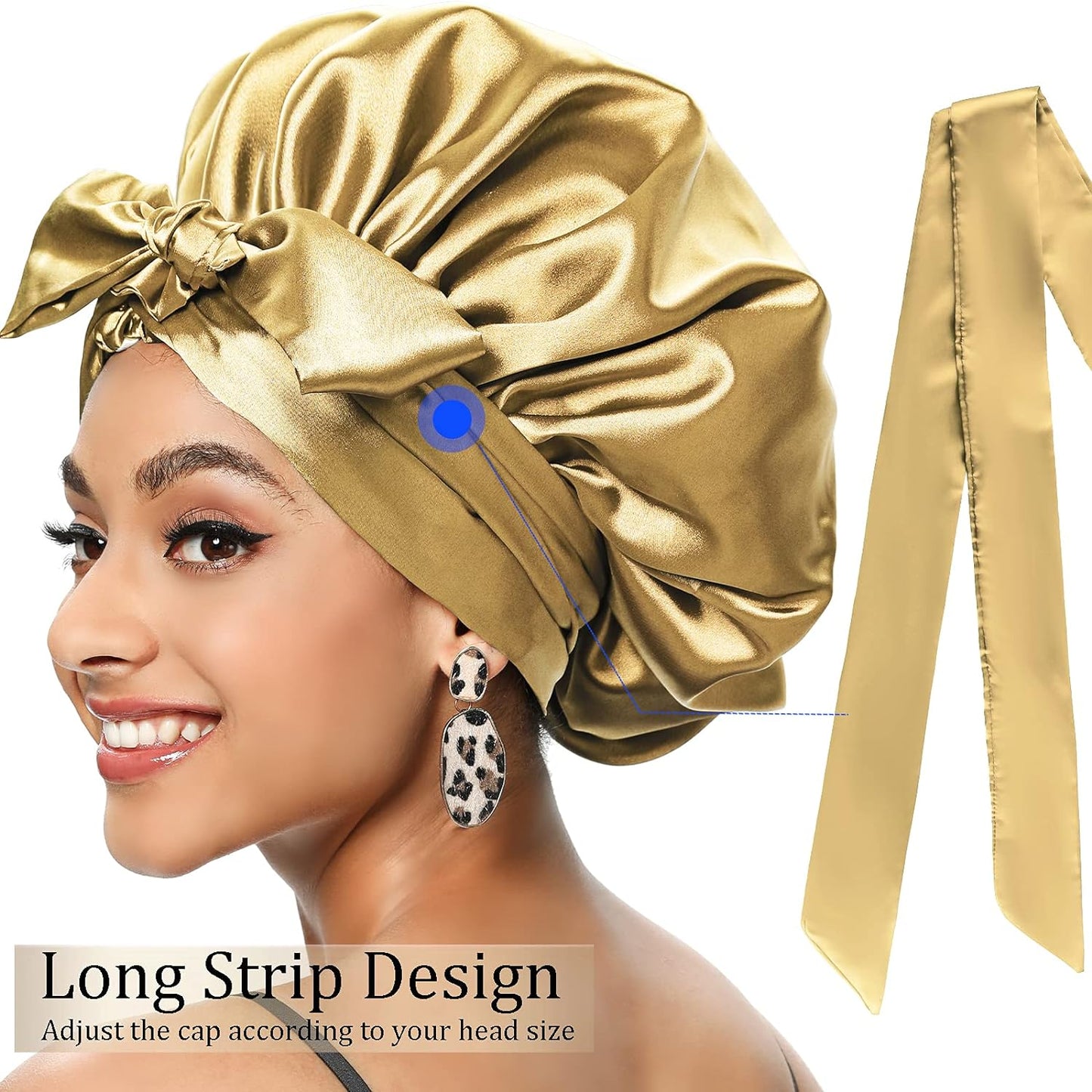 Satin Bonnet for Women, Silk Bonnet for Curly Hair, Silk Hair Bonnet for Sleeping Satin Bonnets for Black Women, Extra Large Bonnet with Tie Band