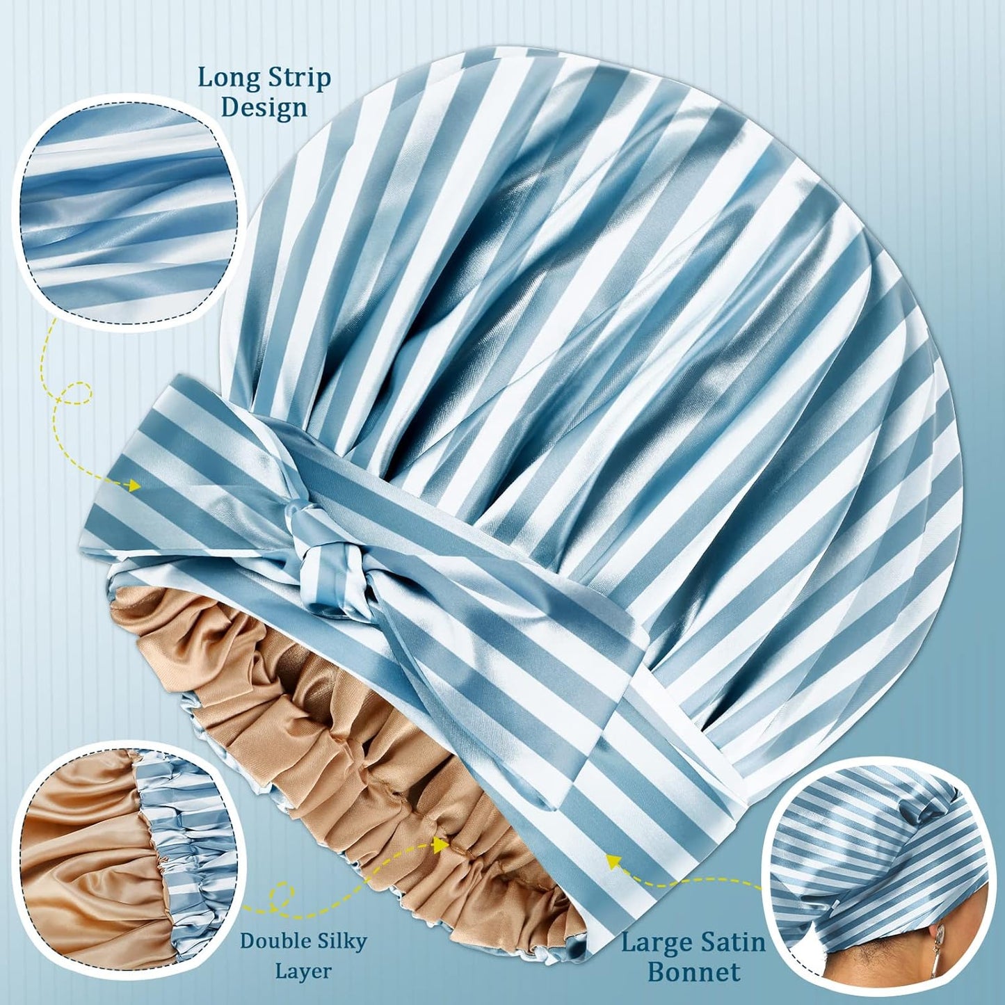 Satin Bonnet for Women, Silk Bonnet for Curly Hair, Silk Hair Bonnet for Sleeping Satin Bonnets for Black Women, Extra Large Bonnet with Tie Band
