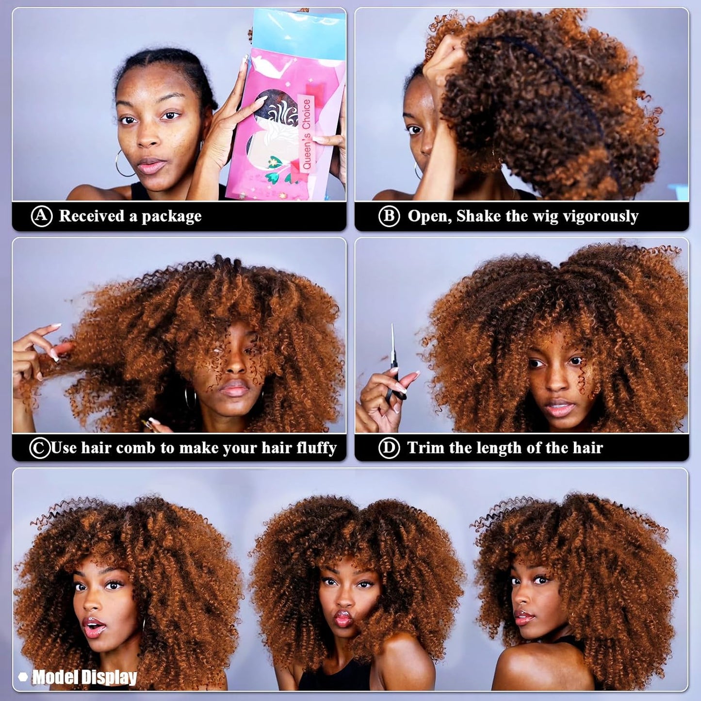 16 Inch Curly. Afro Kinky Wig Synthetic Fiber Glueless Full and Fluffy Long Curly Wig for Fashion Women (16 Inch, Black)
