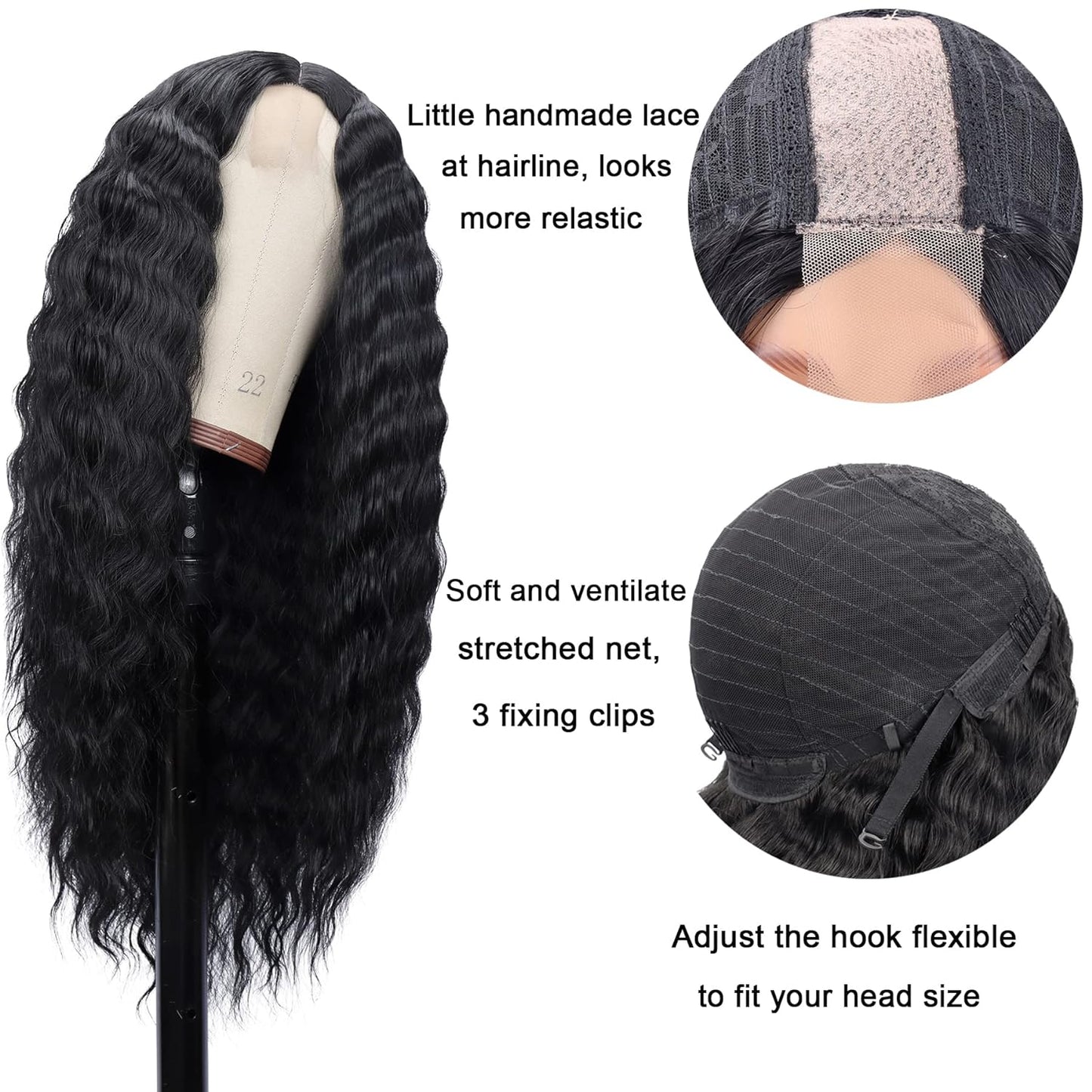 28'' Curly Wig Long Synthetic Wigs for Black Women Loose Deep Wave Lace Front Wig 4'' Simulated Scalp Middle Part Natural Crimps Curls Hair Replacement Wigs