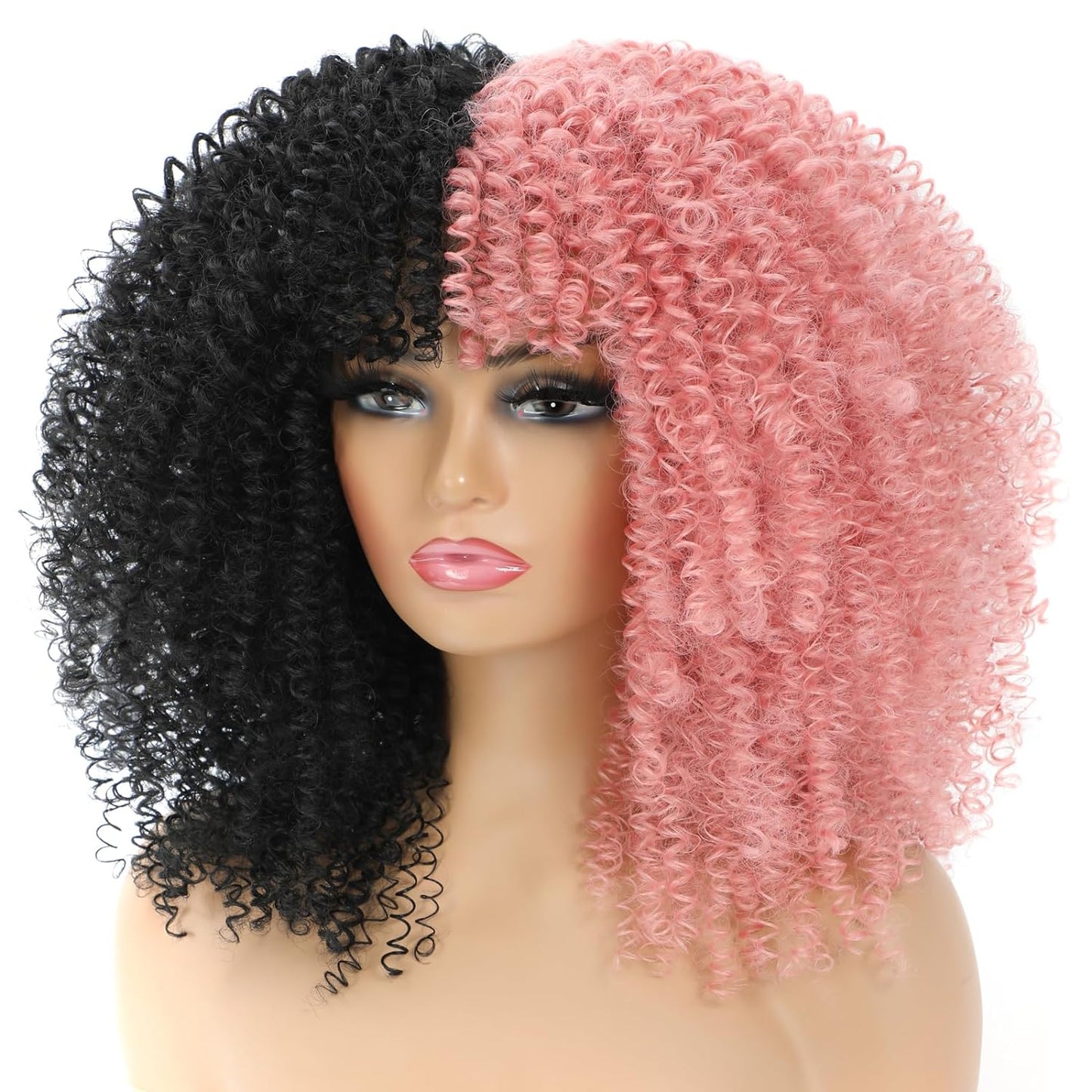 16 Inch Curly. Afro Kinky Wig Synthetic Fiber Glueless Full and Fluffy Long Curly Wig for Fashion Women (16 Inch, Black)