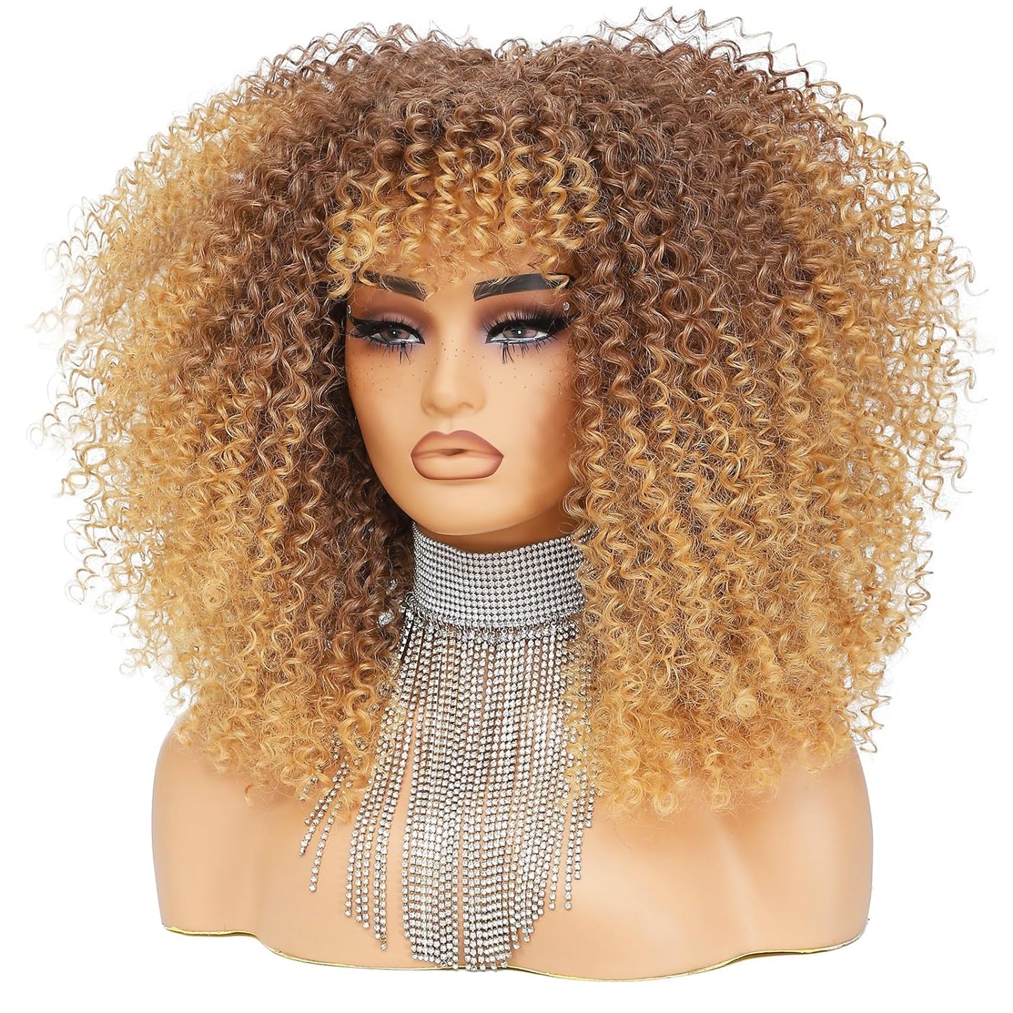 16 Inch Curly. Afro Kinky Wig Synthetic Fiber Glueless Full and Fluffy Long Curly Wig for Fashion Women (16 Inch, Black)