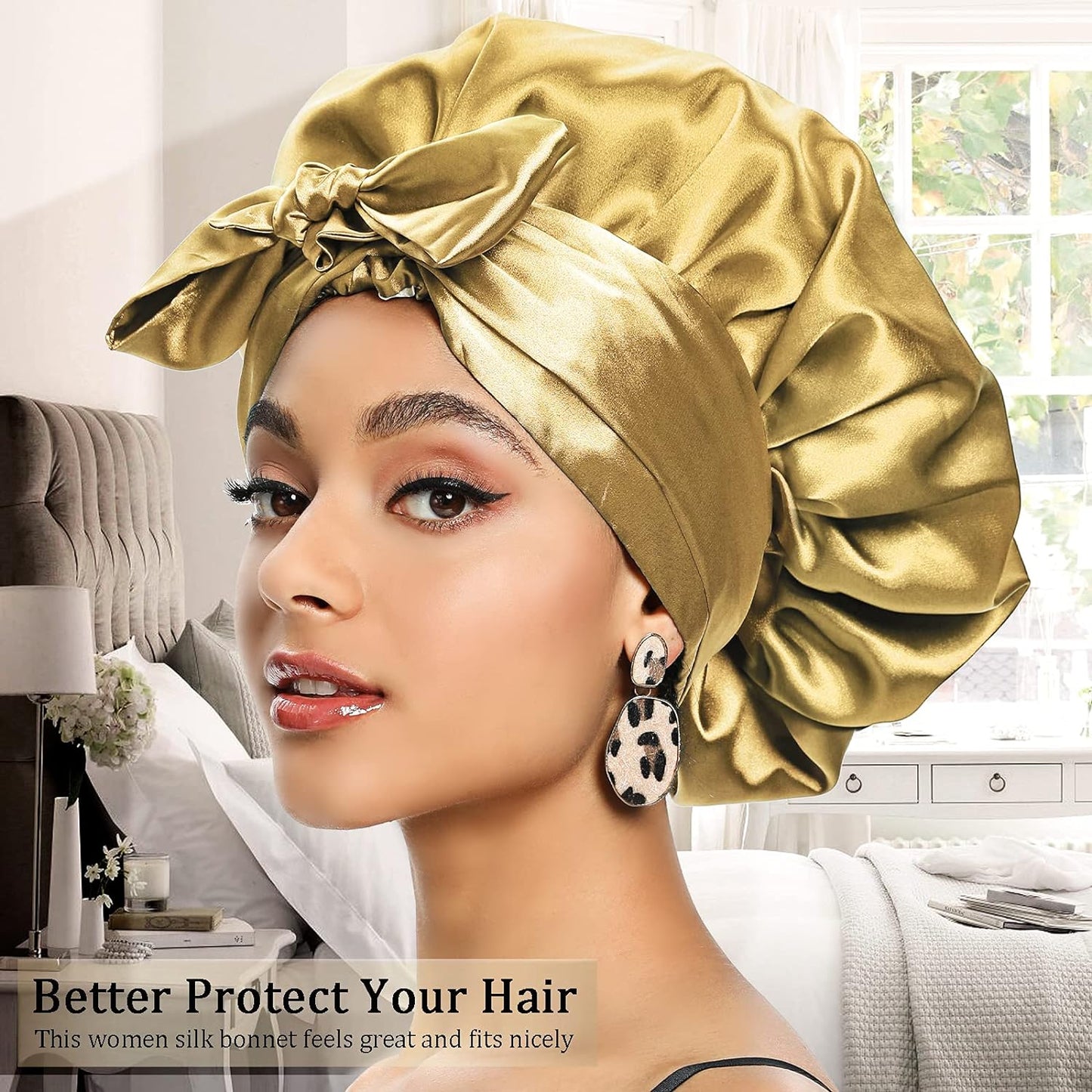 Satin Bonnet for Women, Silk Bonnet for Curly Hair, Silk Hair Bonnet for Sleeping Satin Bonnets for Black Women, Extra Large Bonnet with Tie Band