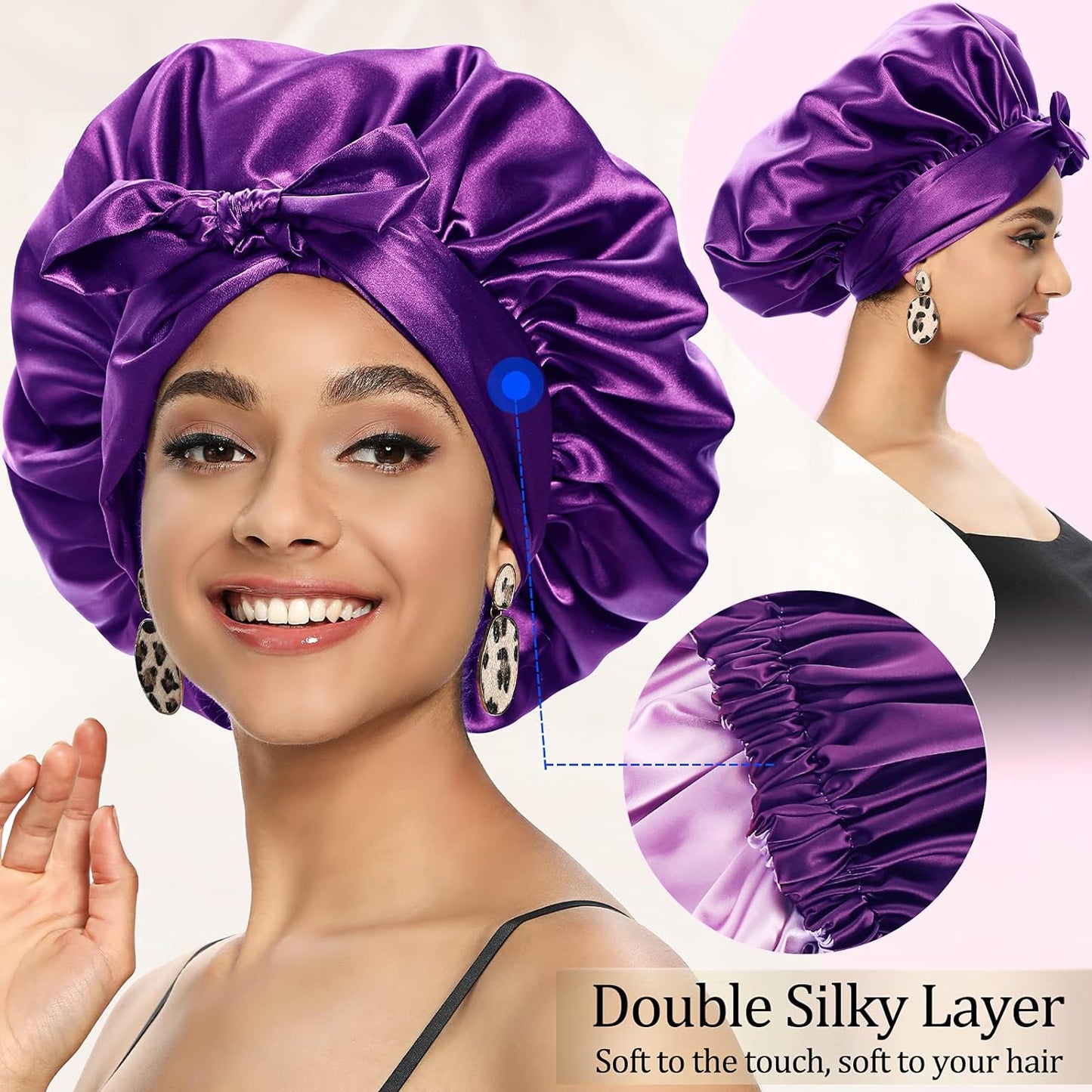 Satin Bonnet for Women, Silk Bonnet for Curly Hair, Silk Hair Bonnet for Sleeping Satin Bonnets for Black Women, Extra Large Bonnet with Tie Band