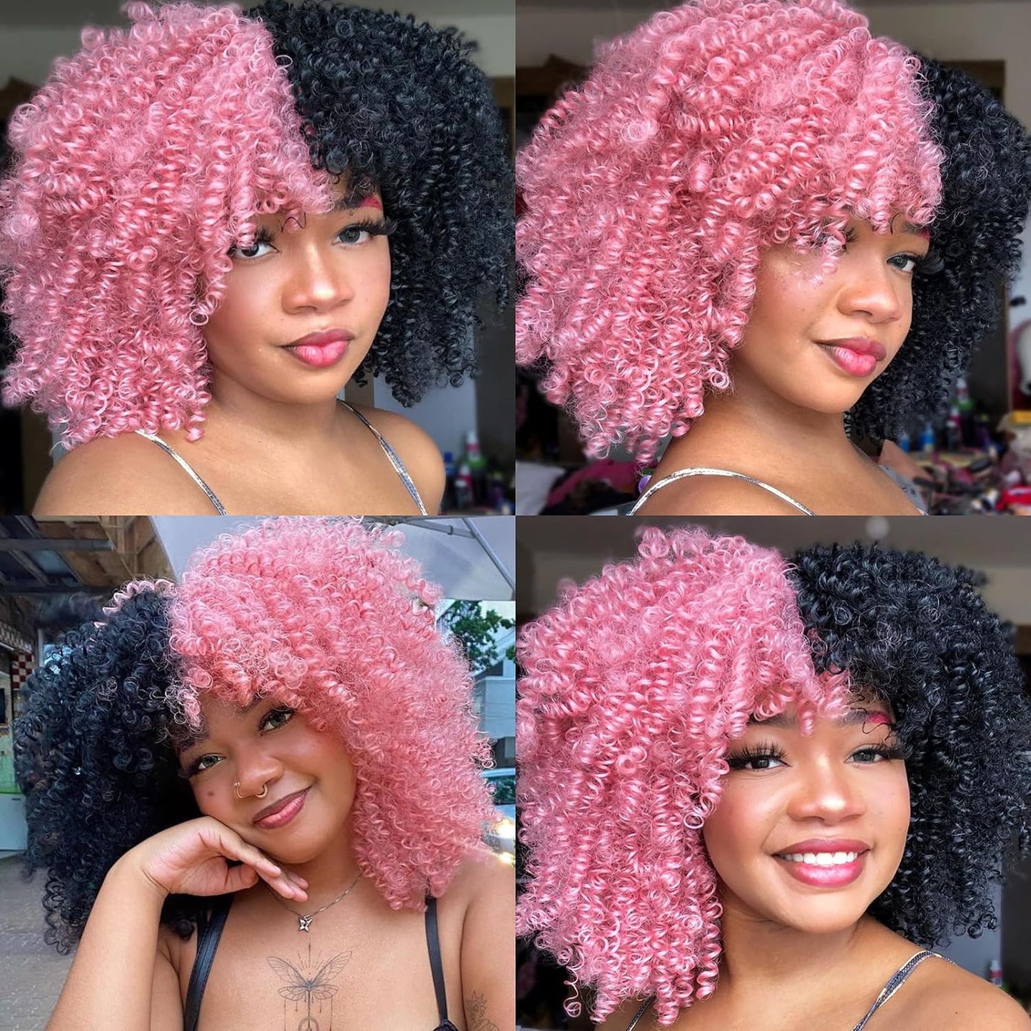 16 Inch Curly. Afro Kinky Wig Synthetic Fiber Glueless Full and Fluffy Long Curly Wig for Fashion Women (16 Inch, Black)