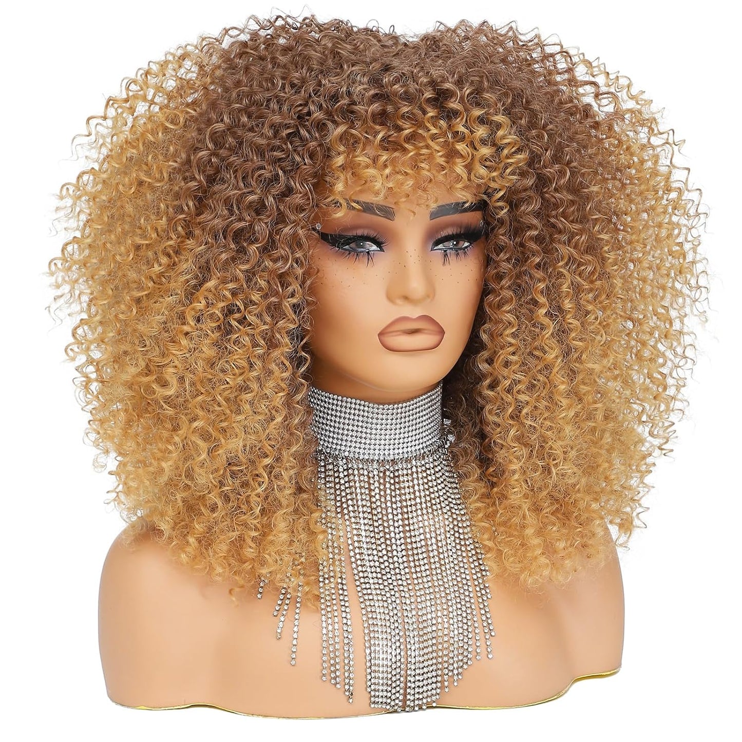 16 Inch Curly. Afro Kinky Wig Synthetic Fiber Glueless Full and Fluffy Long Curly Wig for Fashion Women (16 Inch, Black)