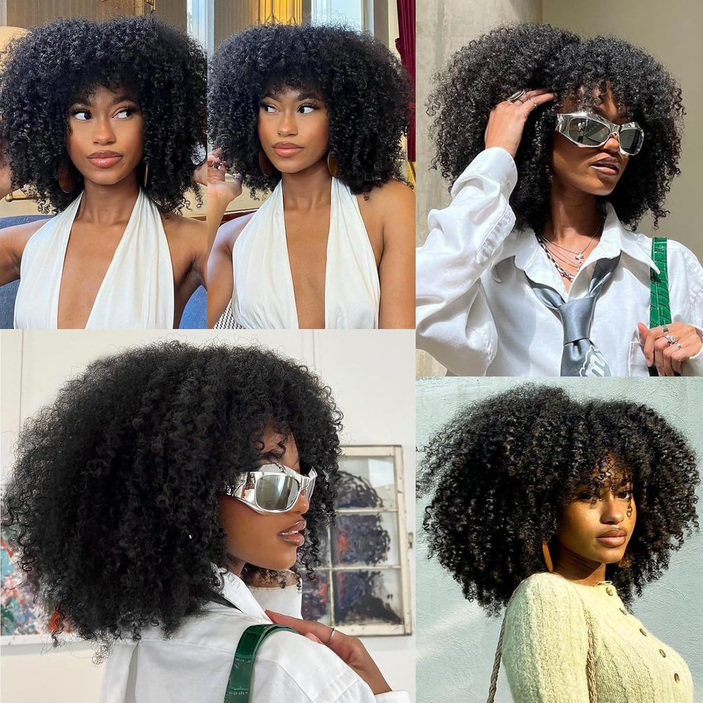 16 Inch Curly. Afro Kinky Wig Synthetic Fiber Glueless Full and Fluffy Long Curly Wig for Fashion Women (16 Inch, Black)