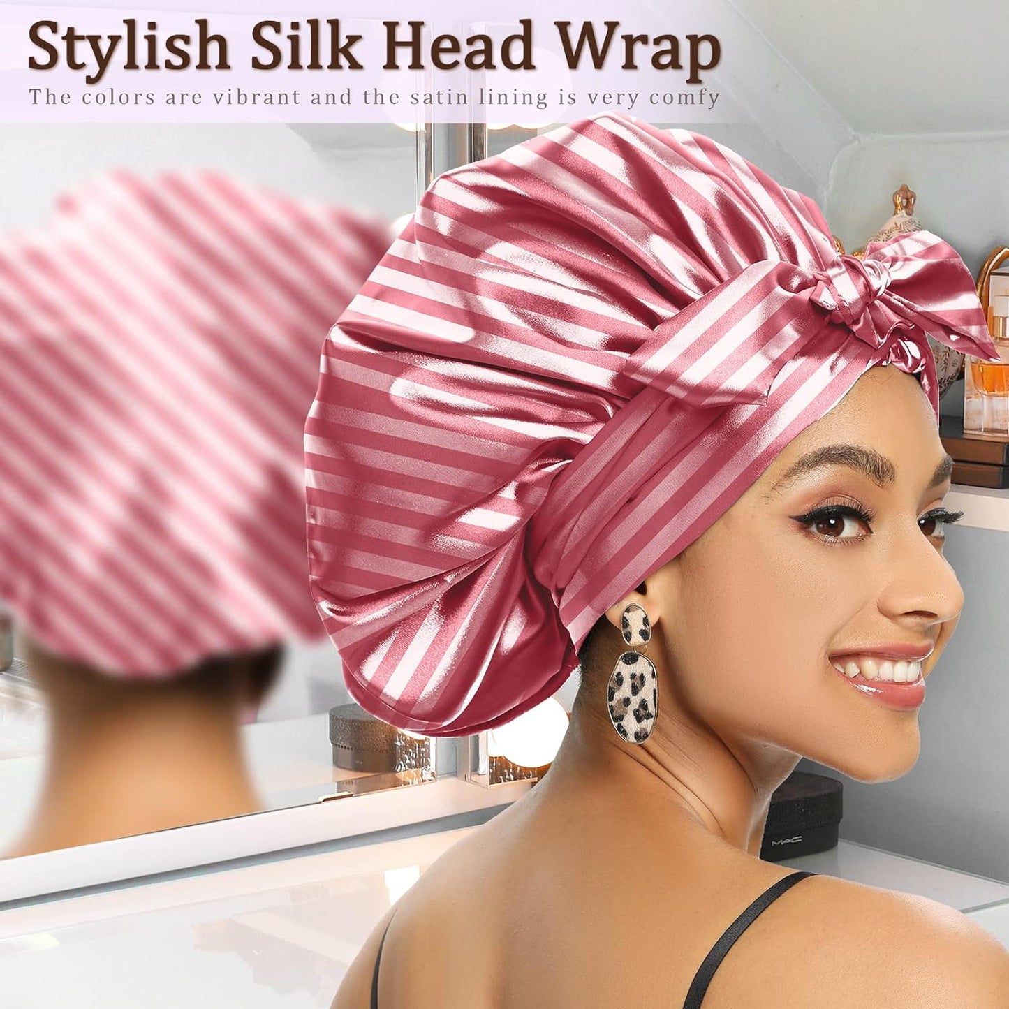 Satin Bonnet for Women, Silk Bonnet for Curly Hair, Silk Hair Bonnet for Sleeping Satin Bonnets for Black Women, Extra Large Bonnet with Tie Band