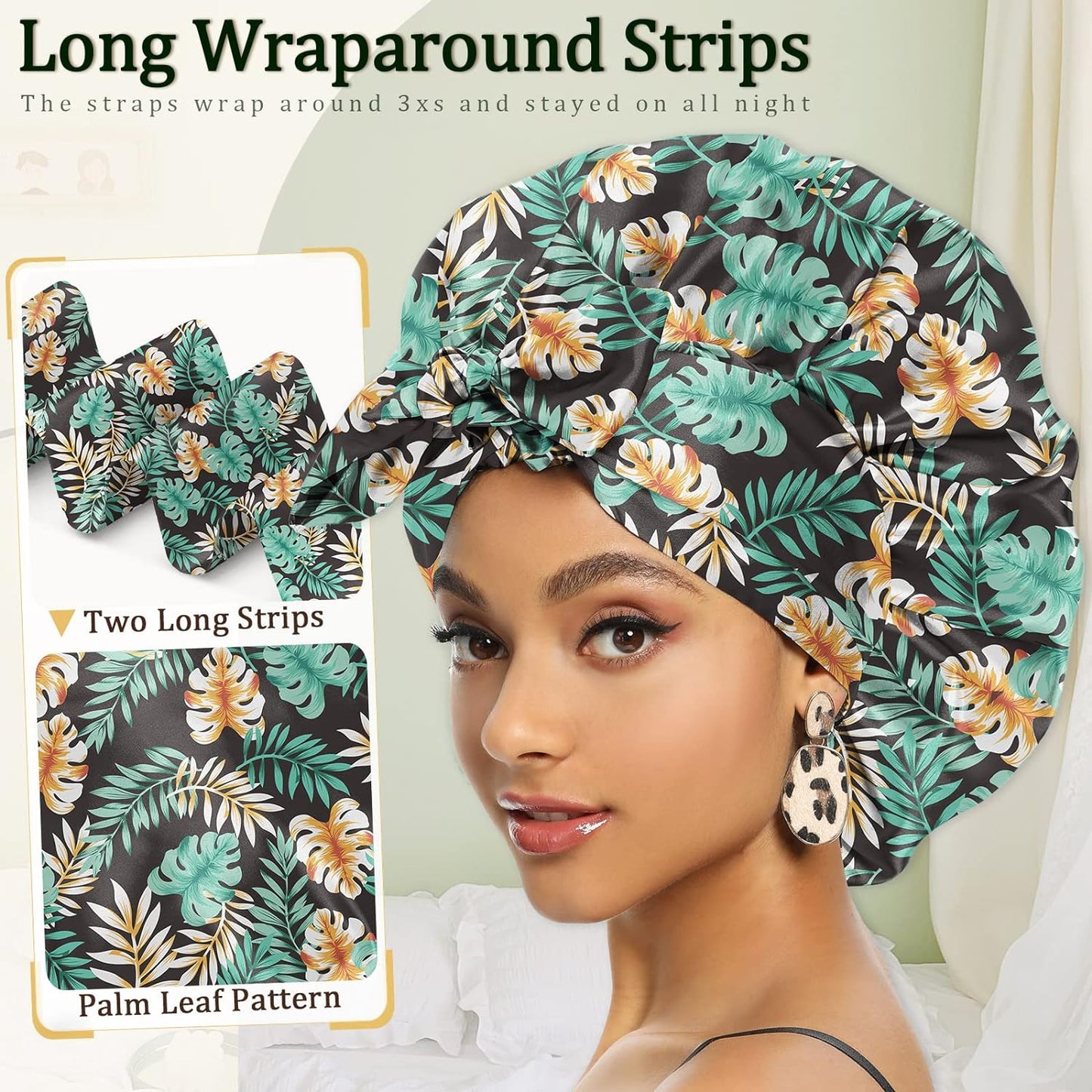 Satin Bonnet for Women, Silk Bonnet for Curly Hair, Silk Hair Bonnet for Sleeping Satin Bonnets for Black Women, Extra Large Bonnet with Tie Band