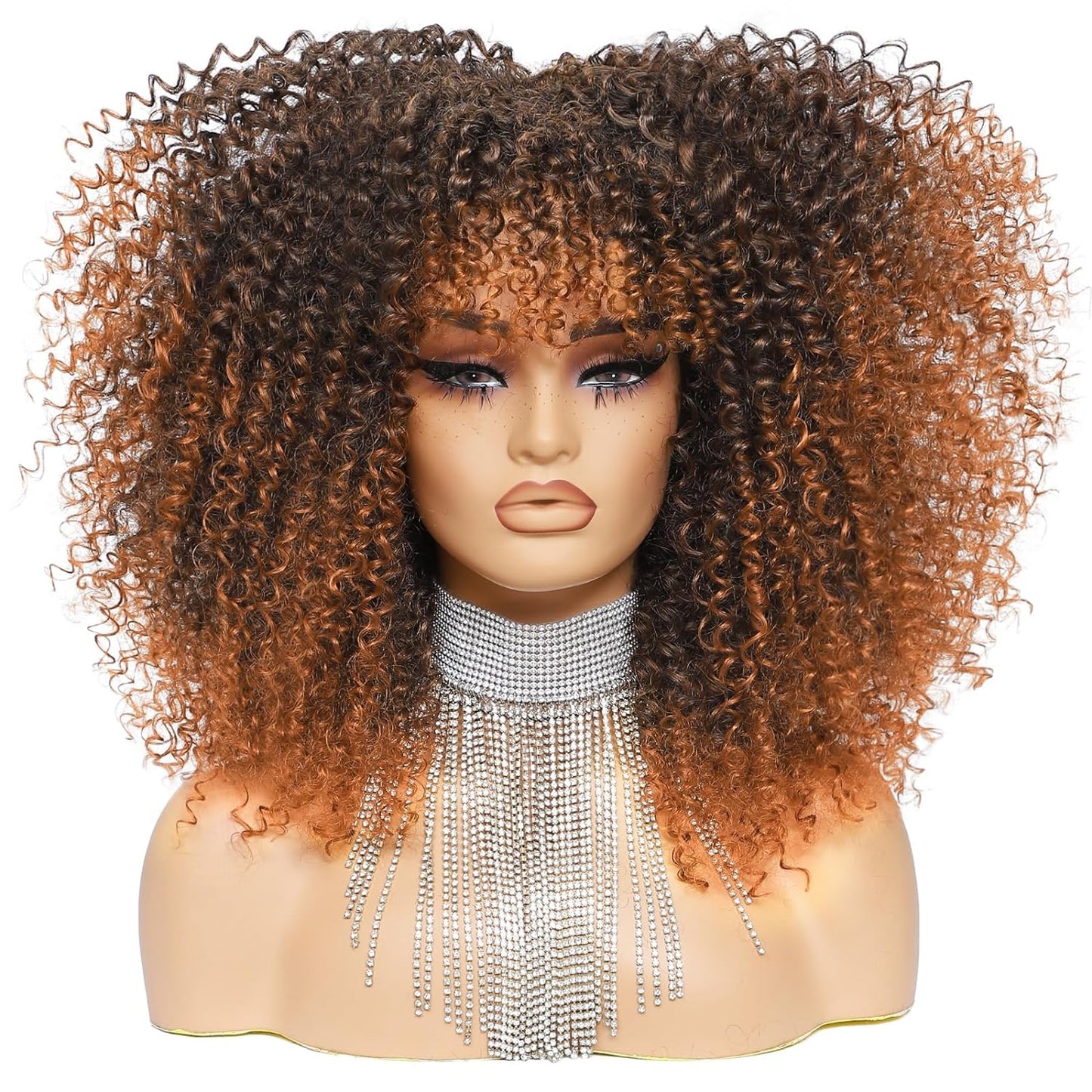 16 Inch Curly. Afro Kinky Wig Synthetic Fiber Glueless Full and Fluffy Long Curly Wig for Fashion Women (16 Inch, Black)