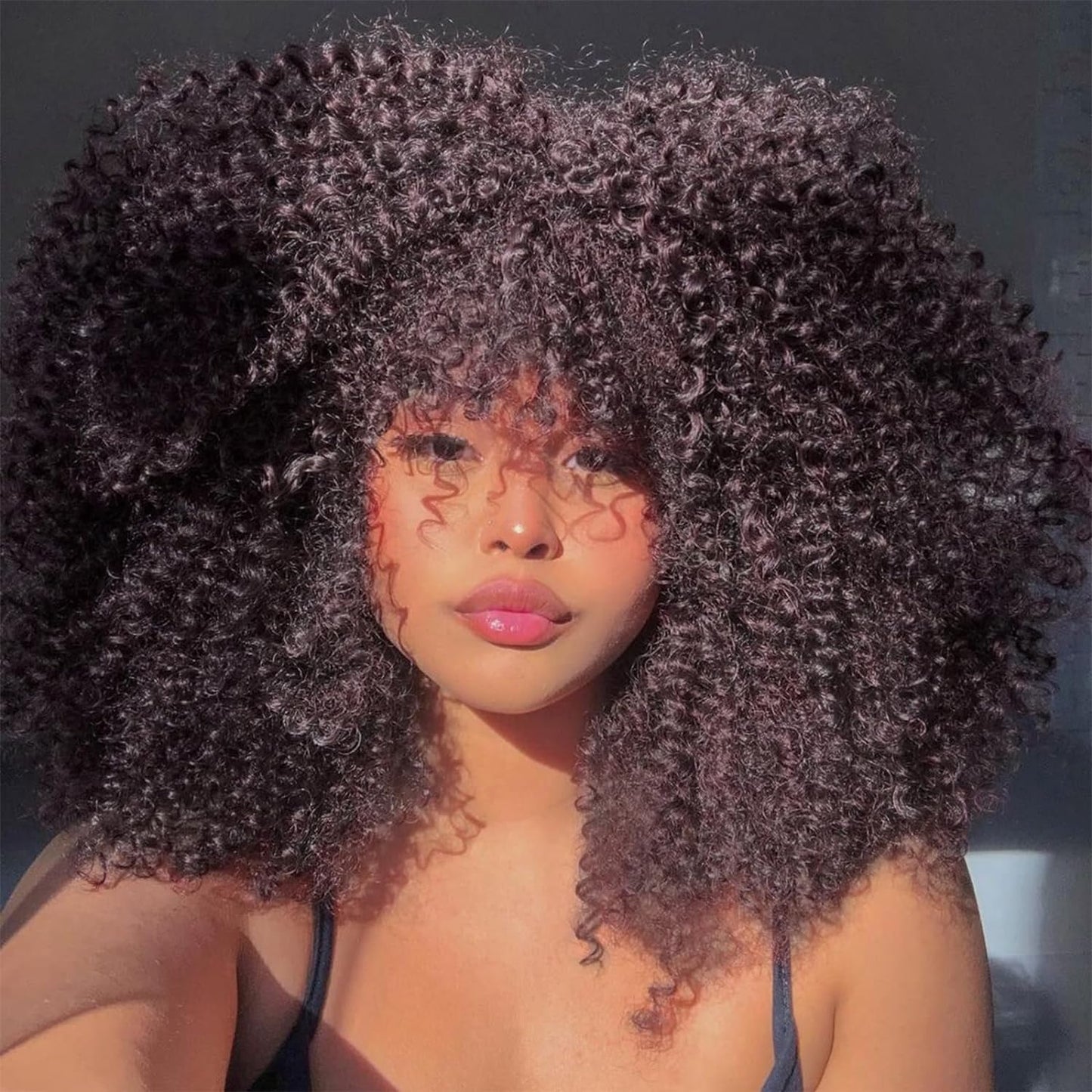 16 Inch Curly. Afro Kinky Wig Synthetic Fiber Glueless Full and Fluffy Long Curly Wig for Fashion Women (16 Inch, Black)