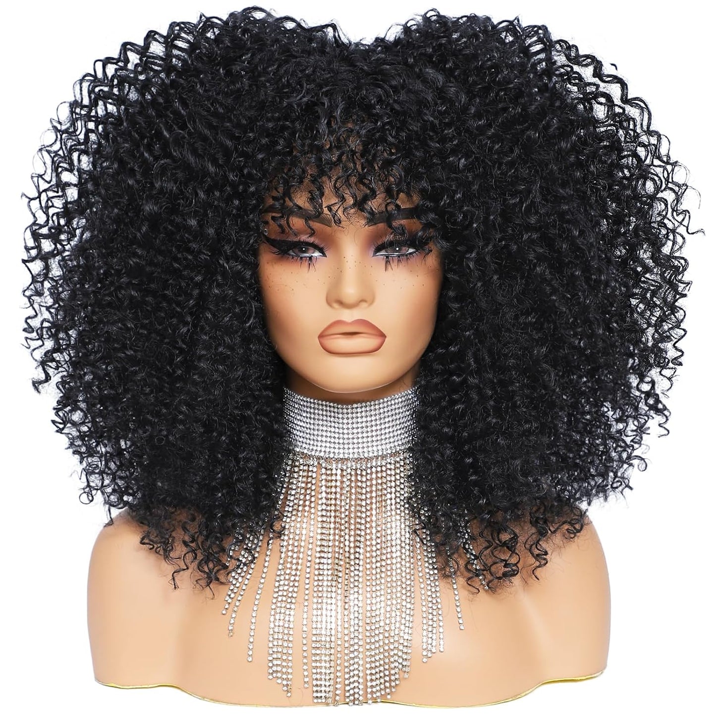 16 Inch Curly. Afro Kinky Wig Synthetic Fiber Glueless Full and Fluffy Long Curly Wig for Fashion Women (16 Inch, Black)