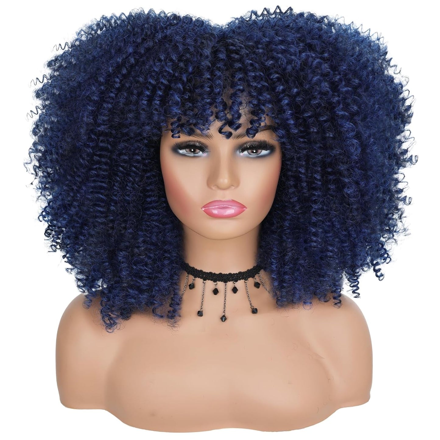 16 Inch Curly. Afro Kinky Wig Synthetic Fiber Glueless Full and Fluffy Long Curly Wig for Fashion Women (16 Inch, Black)