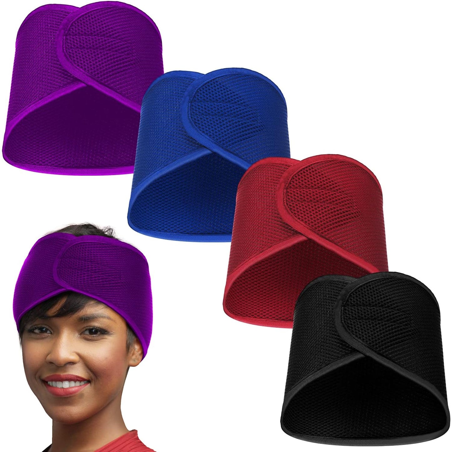 4 Pieces Mesh Hair Wraps for Black Women Sleeping Hair Wrap Scarf Cap Spa Headbands Hair Wraps Hair Nets for Women Black Natural Hair Wash Face Sleep (Black, Blue)