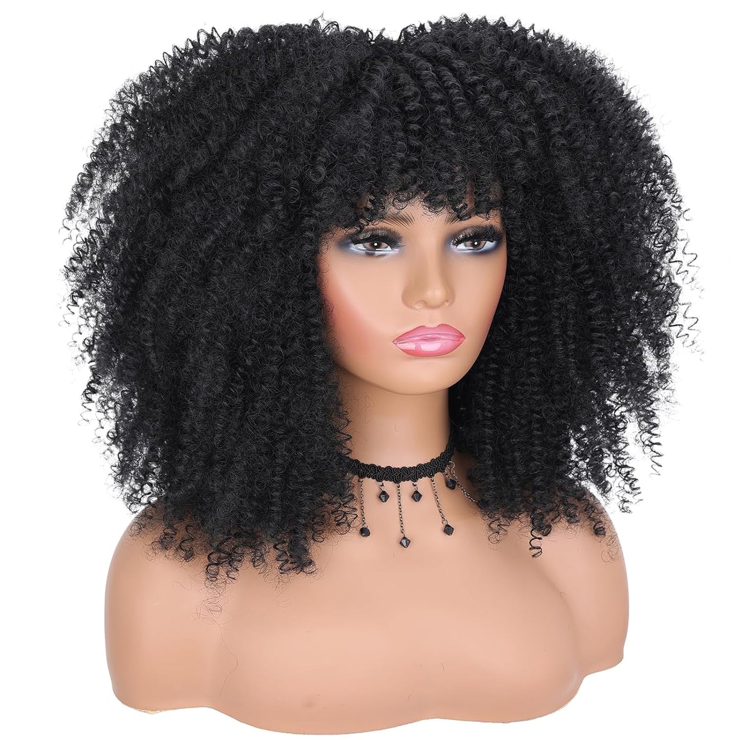 16 Inch Curly. Afro Kinky Wig Synthetic Fiber Glueless Full and Fluffy Long Curly Wig for Fashion Women (16 Inch, Black)