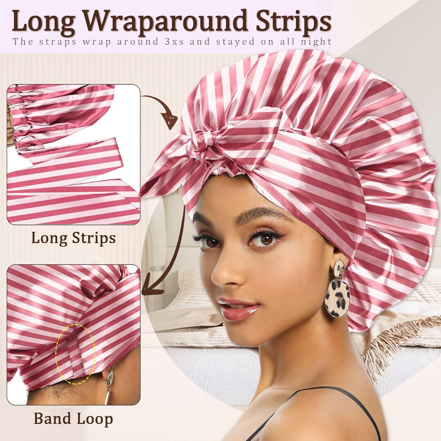 Satin Bonnet for Women, Silk Bonnet for Curly Hair, Silk Hair Bonnet for Sleeping Satin Bonnets for Black Women, Extra Large Bonnet with Tie Band