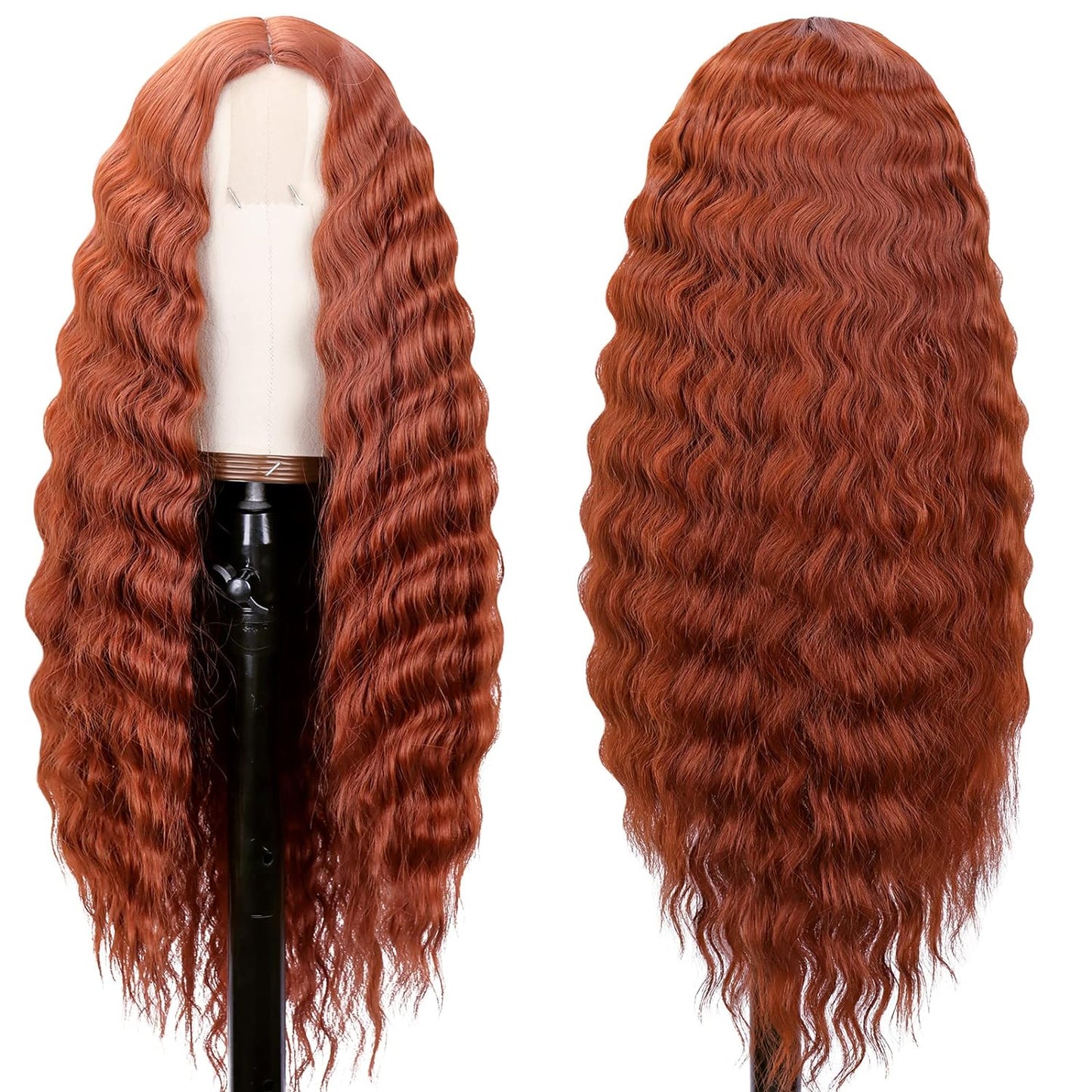 28'' Curly Wig Long Synthetic Wigs for Black Women Loose Deep Wave Lace Front Wig 4'' Simulated Scalp Middle Part Natural Crimps Curls Hair Replacement Wigs