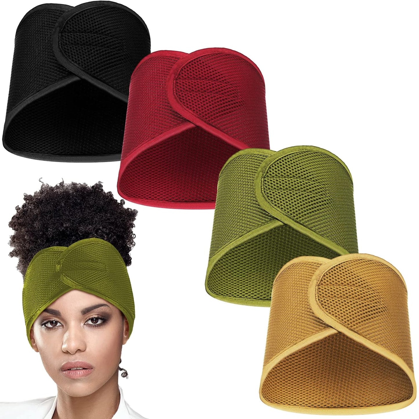 4 Pieces Mesh Hair Wraps for Black Women Sleeping Hair Wrap Scarf Cap Spa Headbands Hair Wraps Hair Nets for Women Black Natural Hair Wash Face Sleep (Black, Blue)