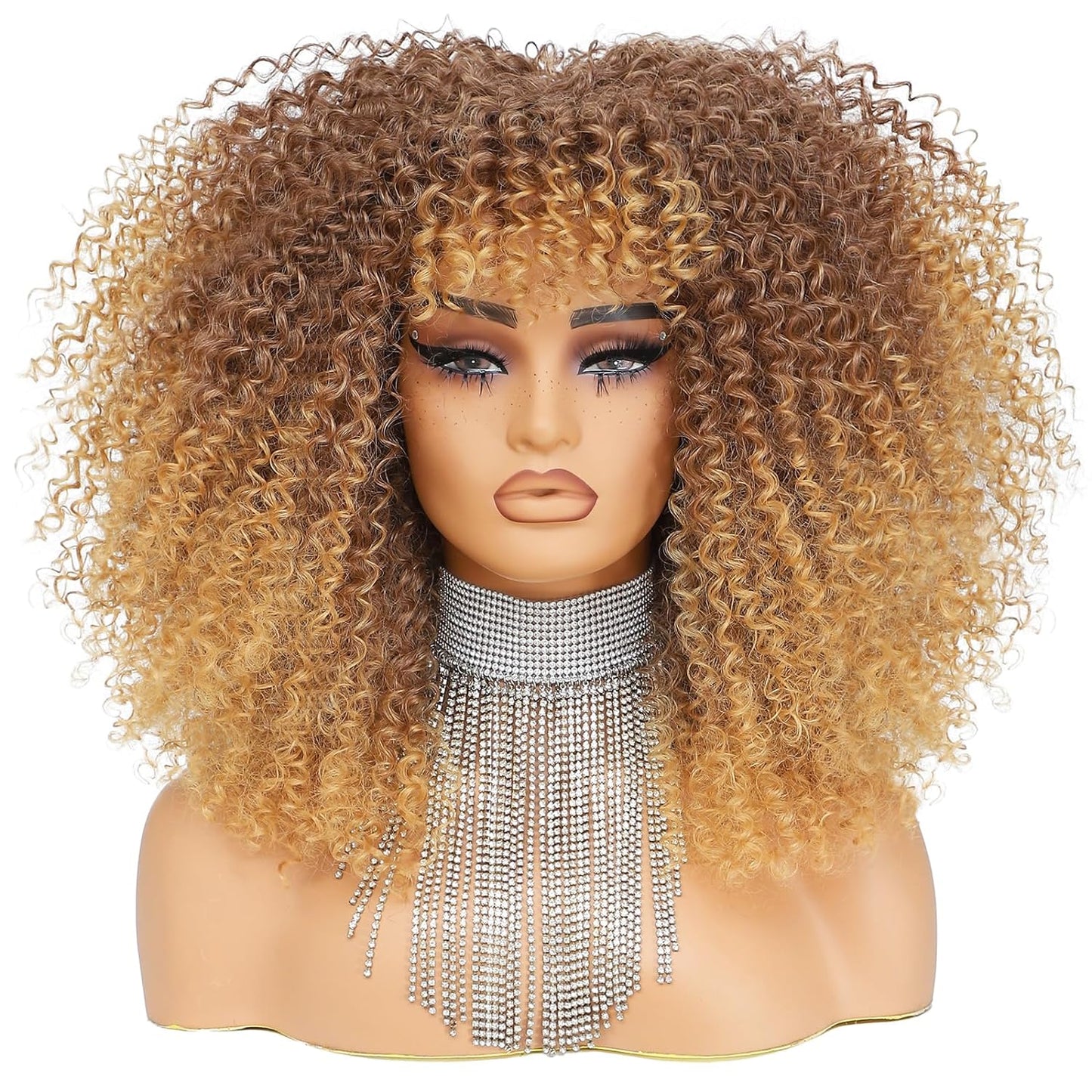 16 Inch Curly. Afro Kinky Wig Synthetic Fiber Glueless Full and Fluffy Long Curly Wig for Fashion Women (16 Inch, Black)